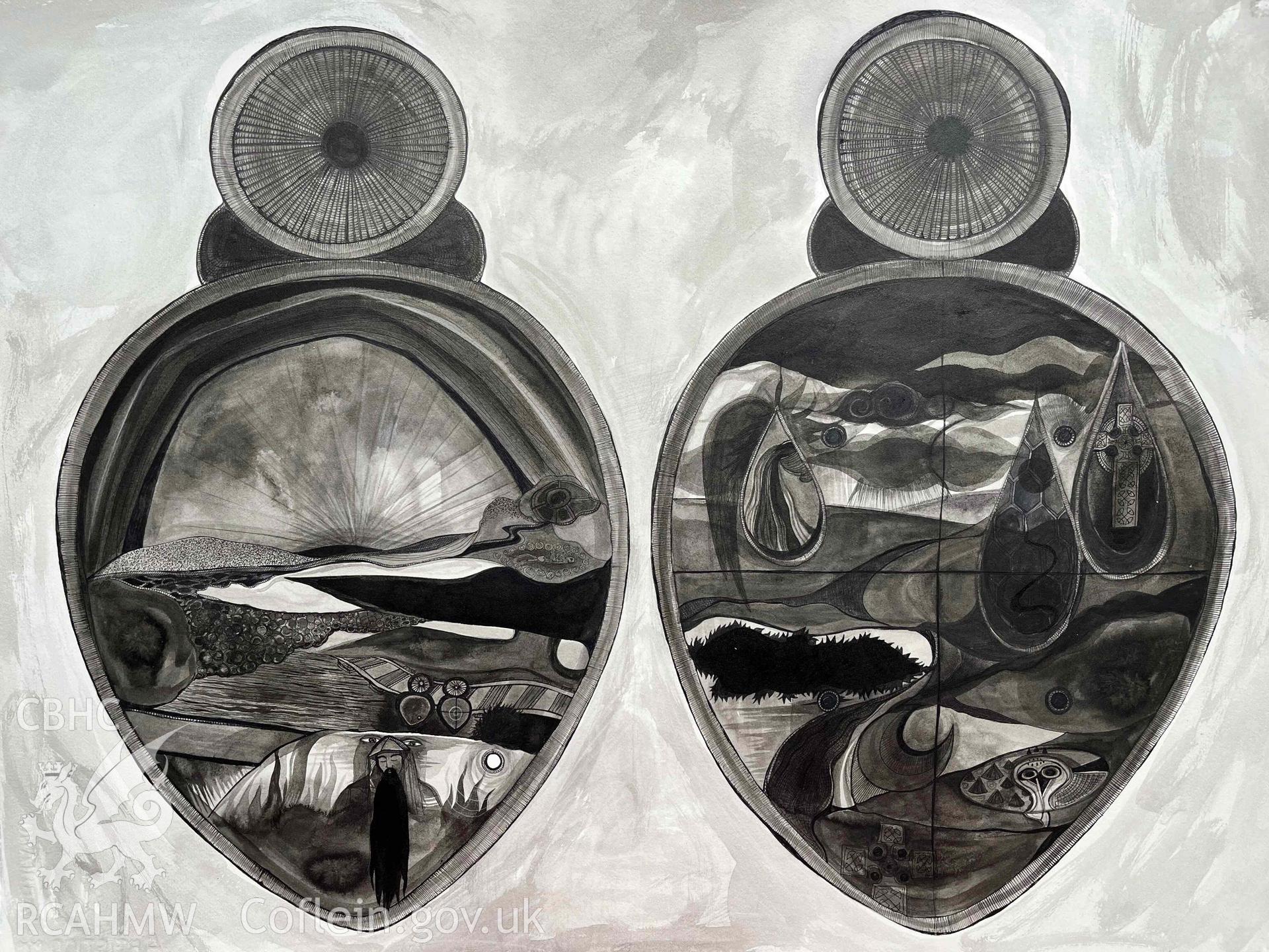 The Ffynogion spoons. Artwork by Olivia Hicks RA based on the spoons presented at the Ruthin International Arts Festival, June 2024.