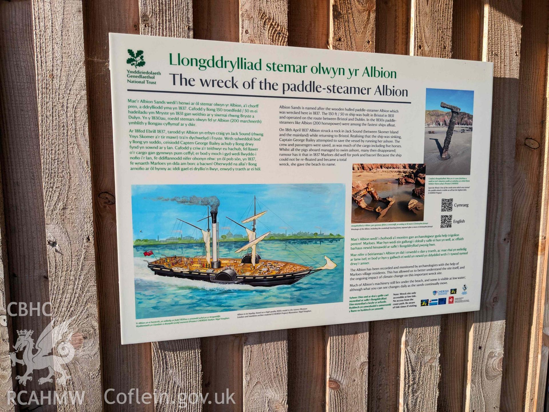 Interpretation panel at National Trust Marloes Sands and Mere carpark, produced for the National Trust by the CHERISH Project and installed summer 2024.