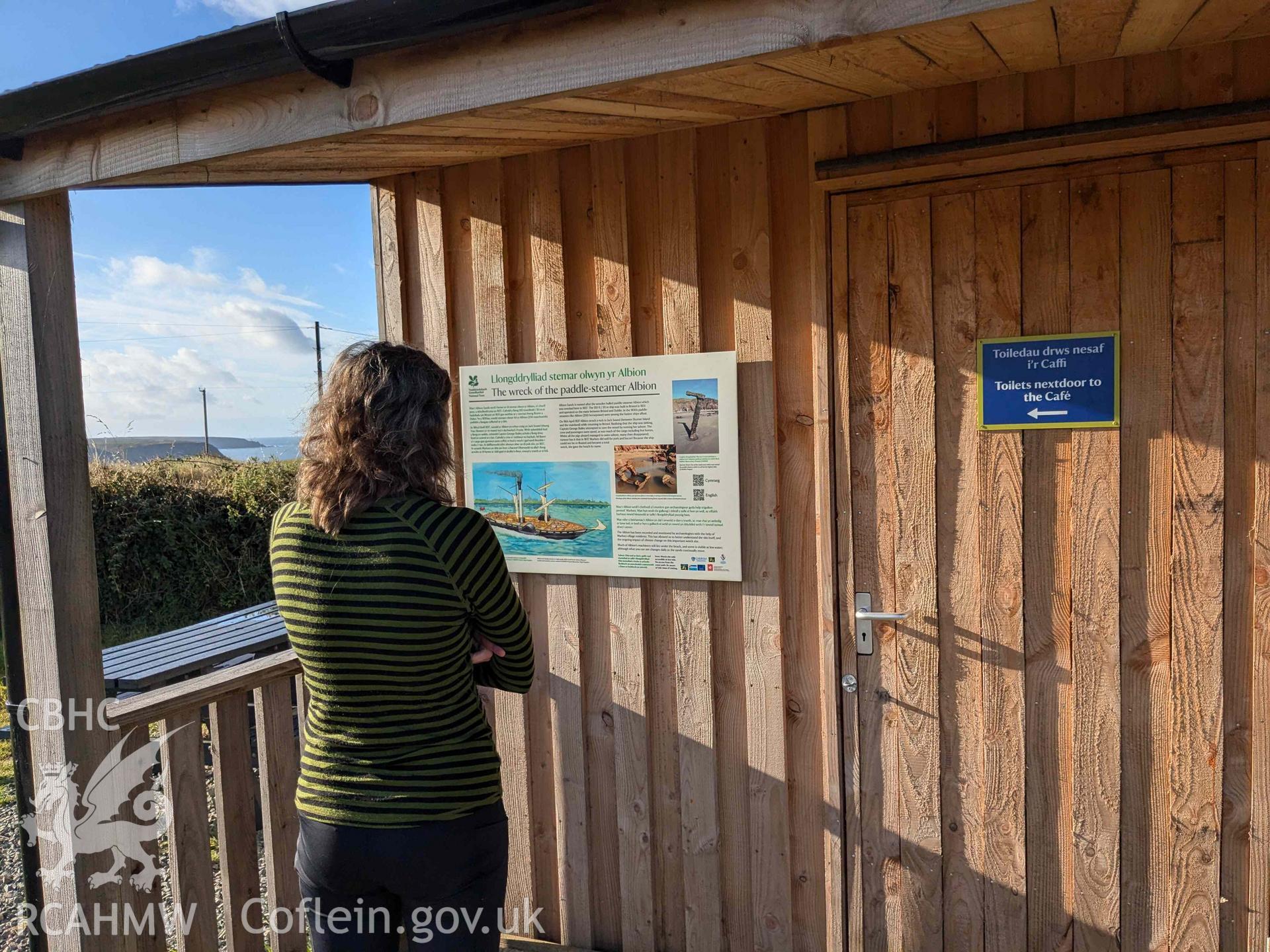 Interpretation panel at National Trust Marloes Sands and Mere carpark, produced for the National Trust by the CHERISH Project and installed summer 2024.