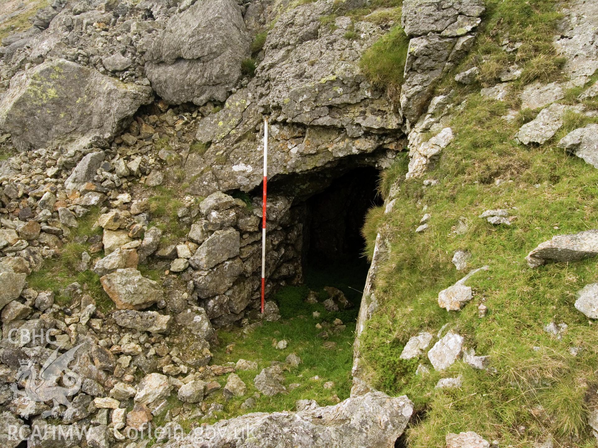 View looking N of mine entrance, and revetment wall on W side of entrance.
