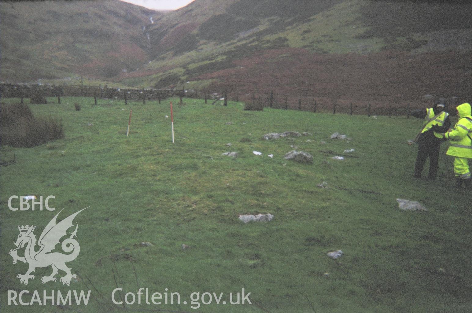 Digital colour photograph of a hut platform at Cwm Nant y Llyn taken on 06/12/2006 by B. Britton during the Berwyn North East Upland Survey by Archaeophysica.