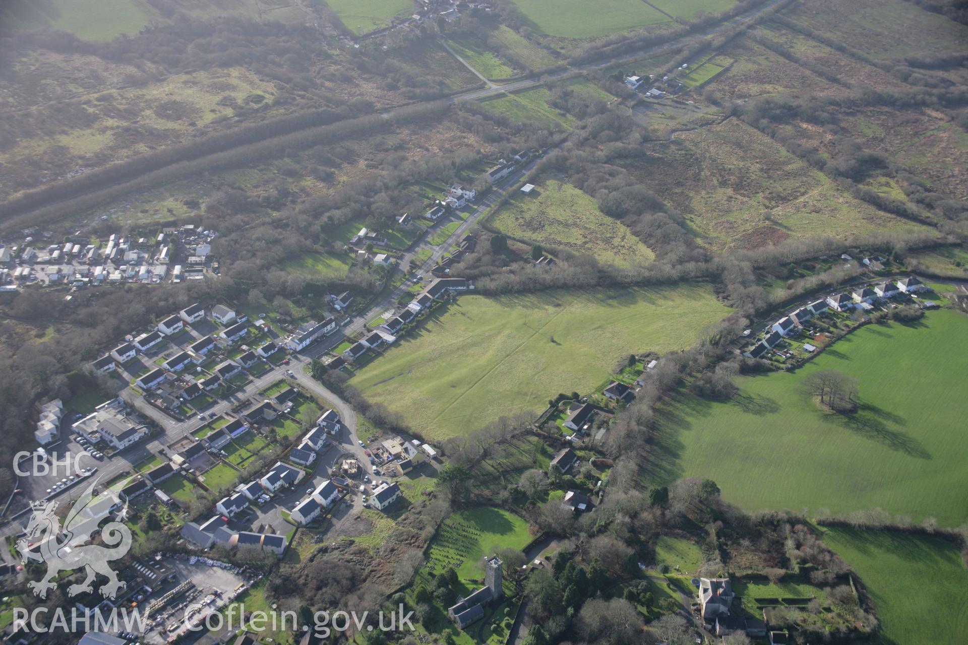 RCAHMW colour oblique aerial photograph of linear features of probable tramways, south-west of Begelly, viewed from the north-west. Taken on 11 January 2006 by Toby Driver