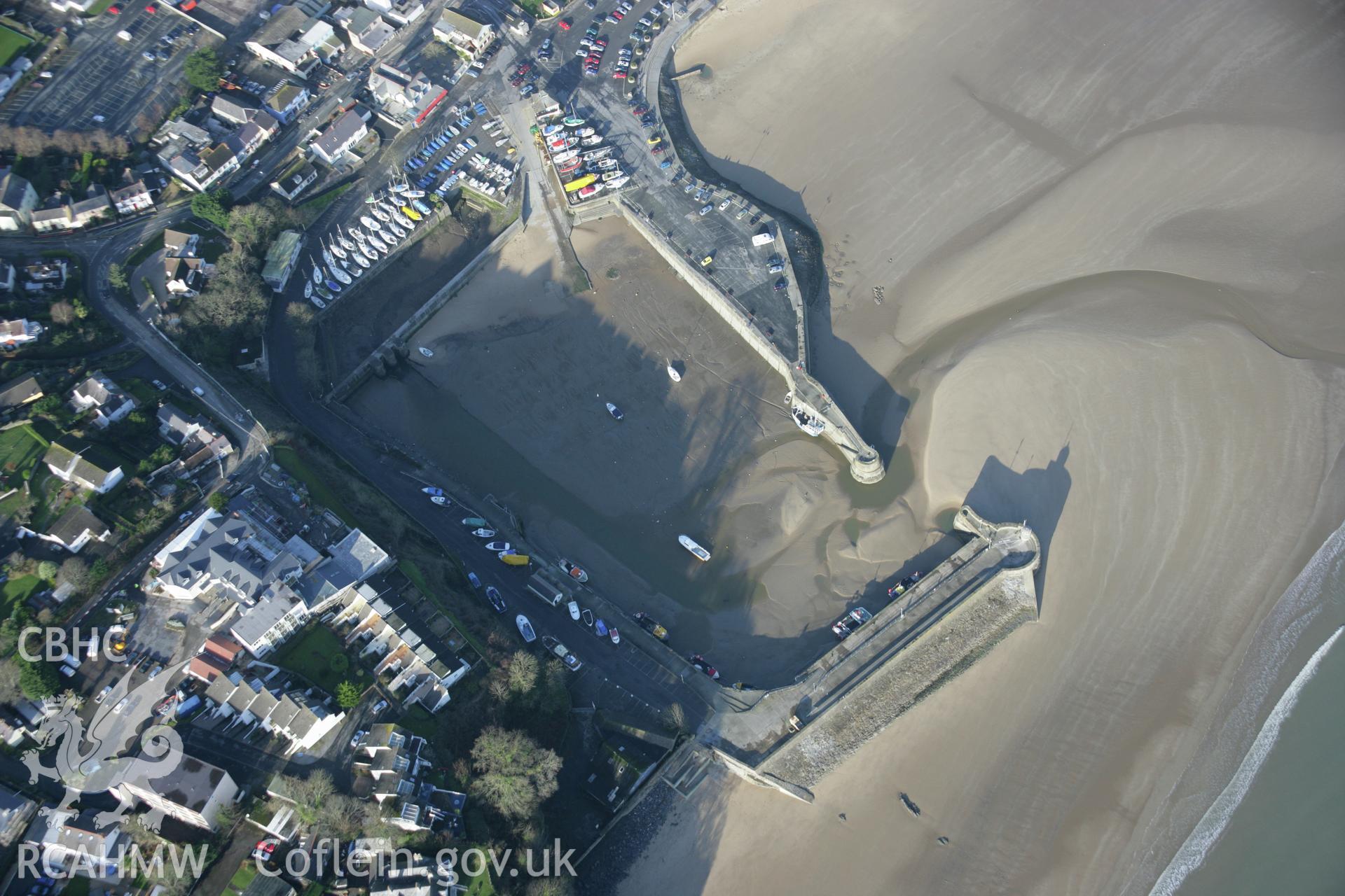 RCAHMW colour oblique aerial photograph of Saundersfoot Harbour from the south-east at high tide. Taken on 11 January 2006 by Toby Driver.