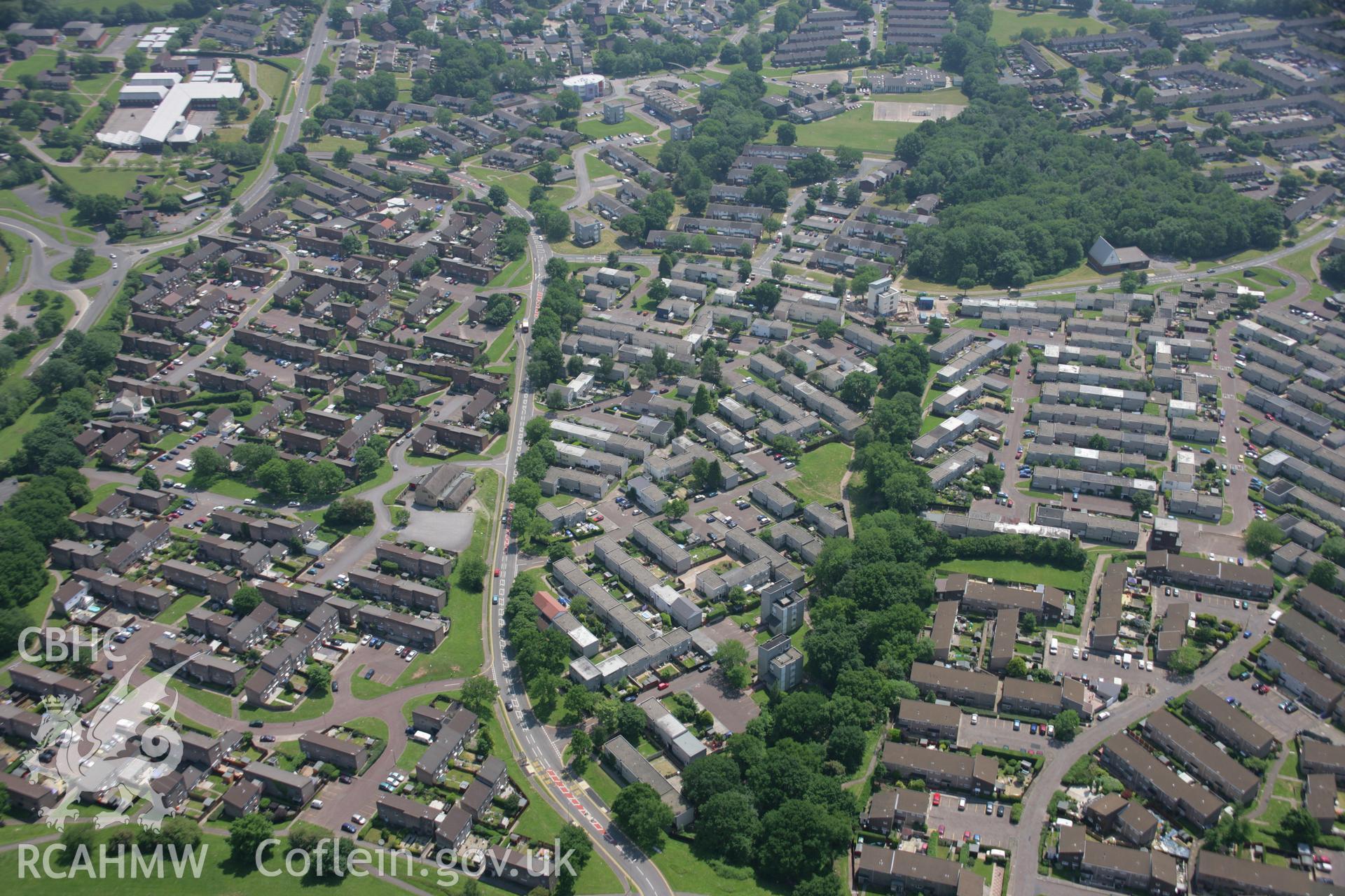 RCAHMW colour oblique aerial photograph of the Green Meadow Housing Estate at Cwmbran from the north-west. Taken on 09 June 2006 by Toby Driver.