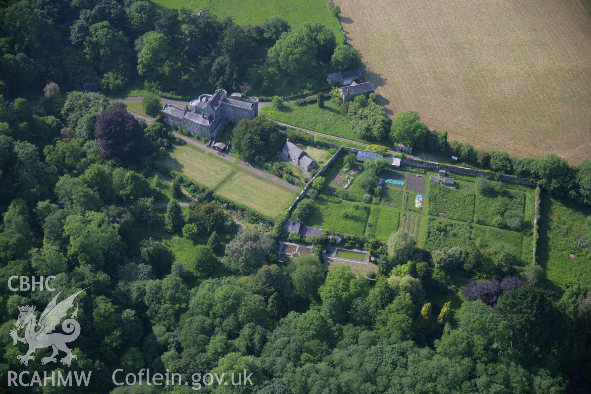 RCAHMW colour oblique aerial photograph of Upton Castle Garden, Cosheston, from the south-east. Taken on 08 June 2006 by Toby Driver.