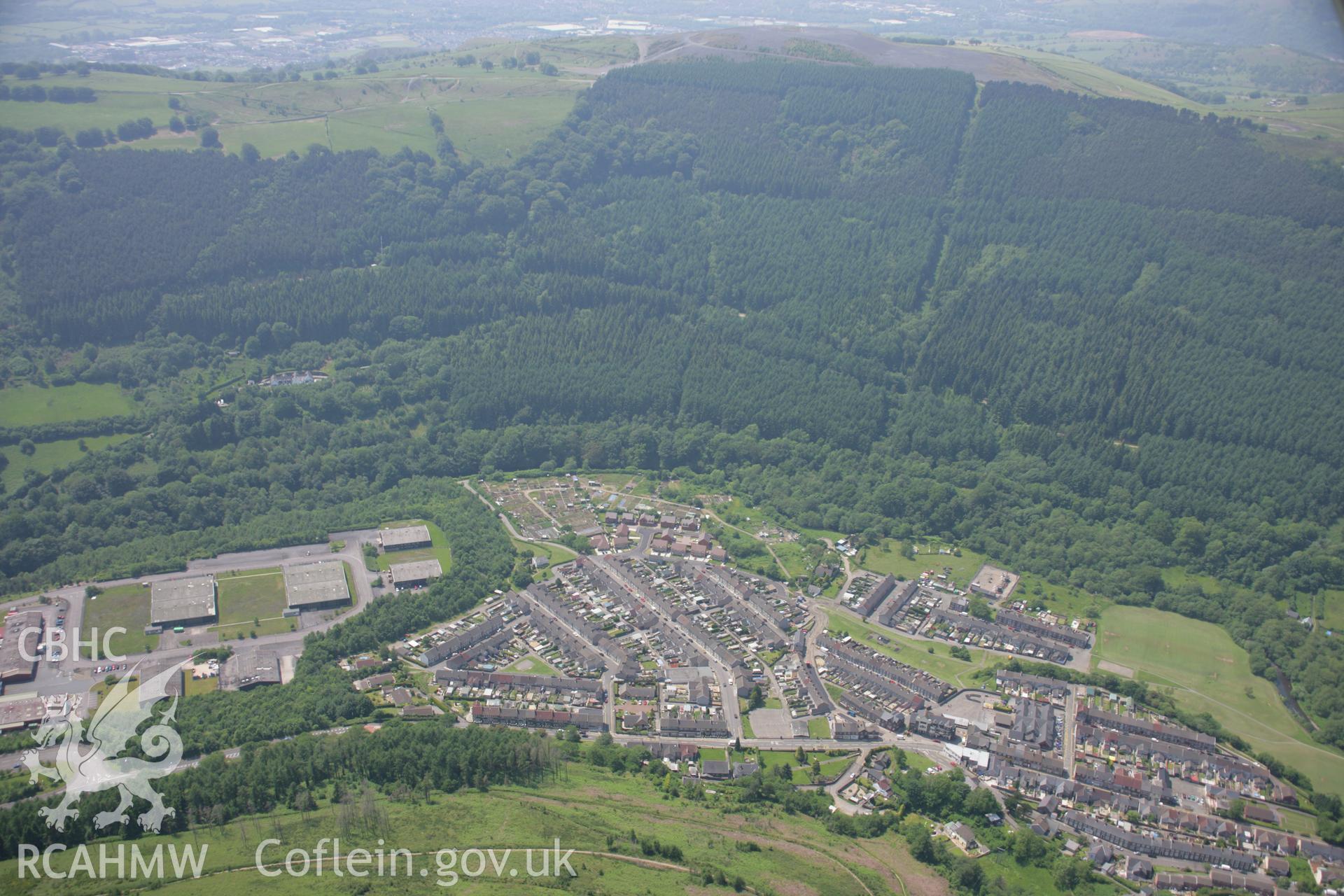 RCAHMW colour oblique aerial photograph of Cwmfelinfach, Sirhowy Valley in general view from the north-east. Taken on 09 June 2006 by Toby Driver