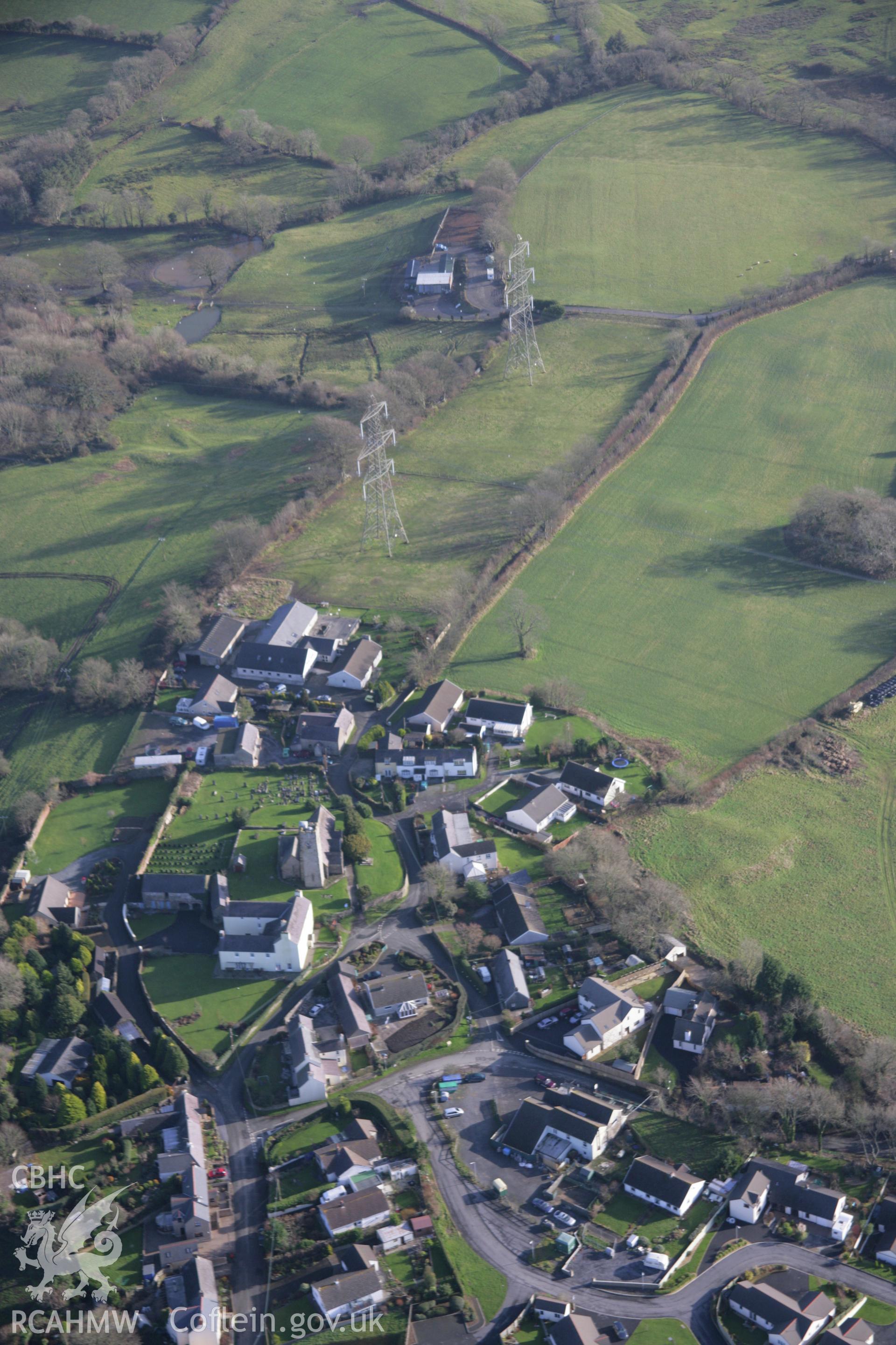 RCAHMW colour oblique aerial photograph of Jeffreyston village, viewed from the west. Taken on 11 January 2006 by Toby Driver.