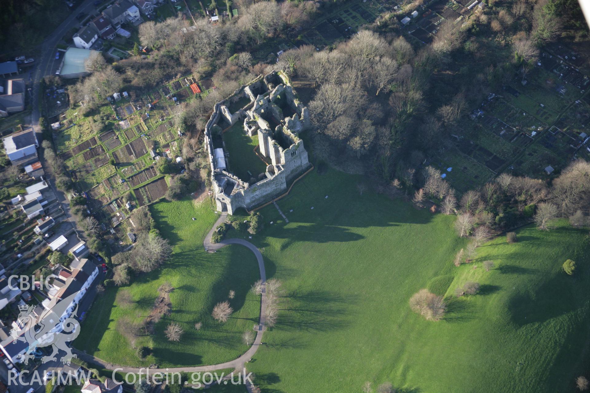 RCAHMW colour oblique aerial photograph of Oystermouth Castle, viewed from the east. Taken on 26 January 2006 by Toby Driver.
