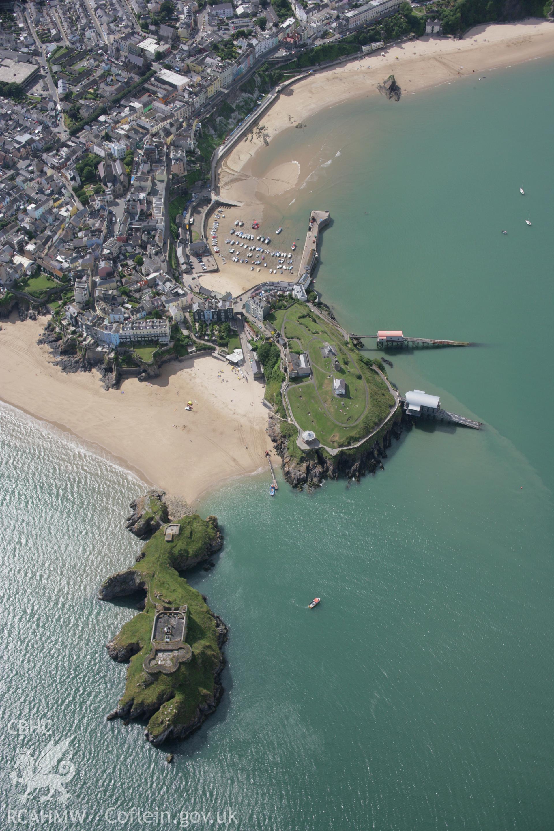 RCAHMW colour oblique aerial photograph of Tenby Castle. Taken on 11 July 2006 by Toby Driver.