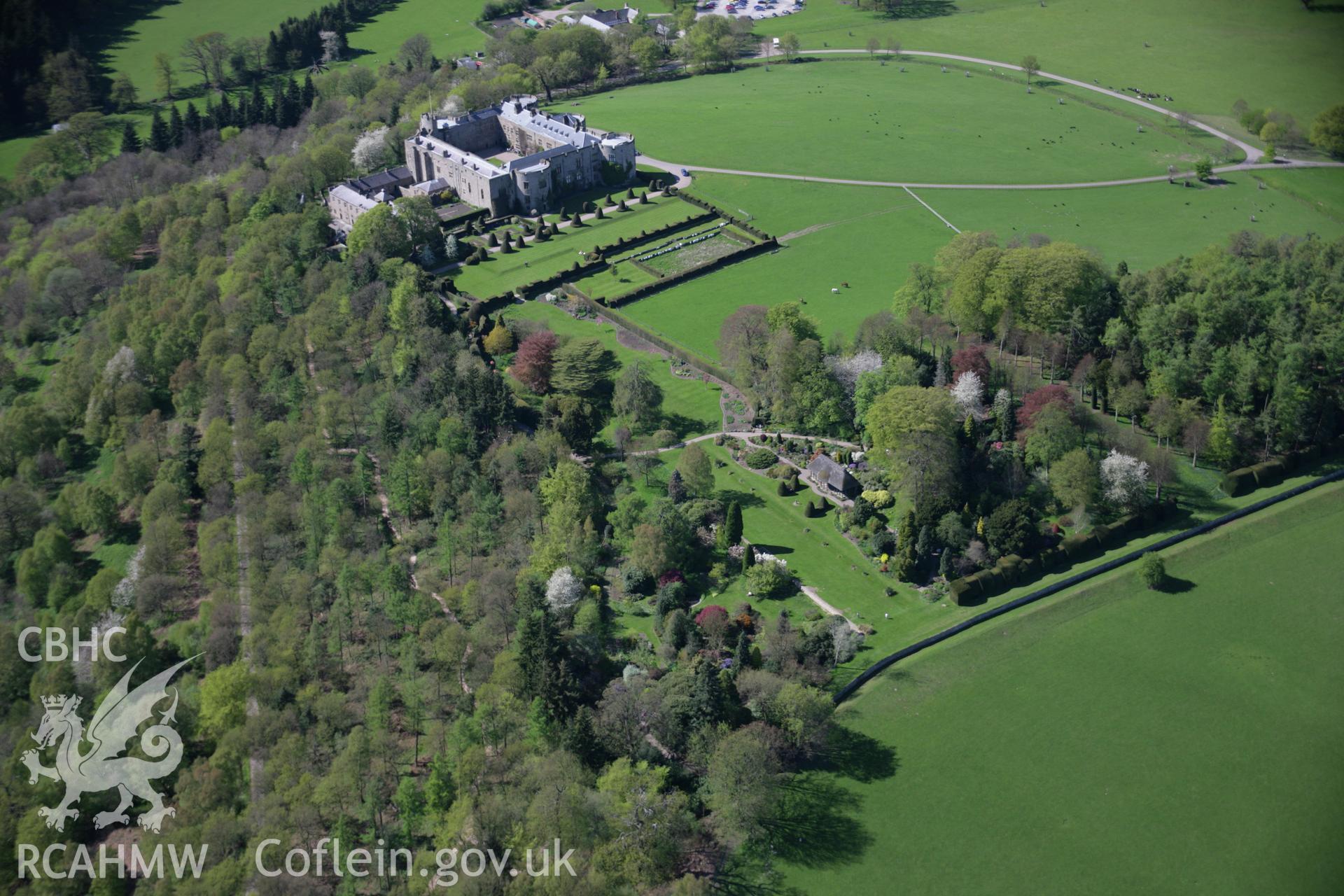 RCAHMW digital colour oblique photograph of the garden at Chirk Castle viewed from the south-east. Taken on 05/05/2006 by T.G. Driver.