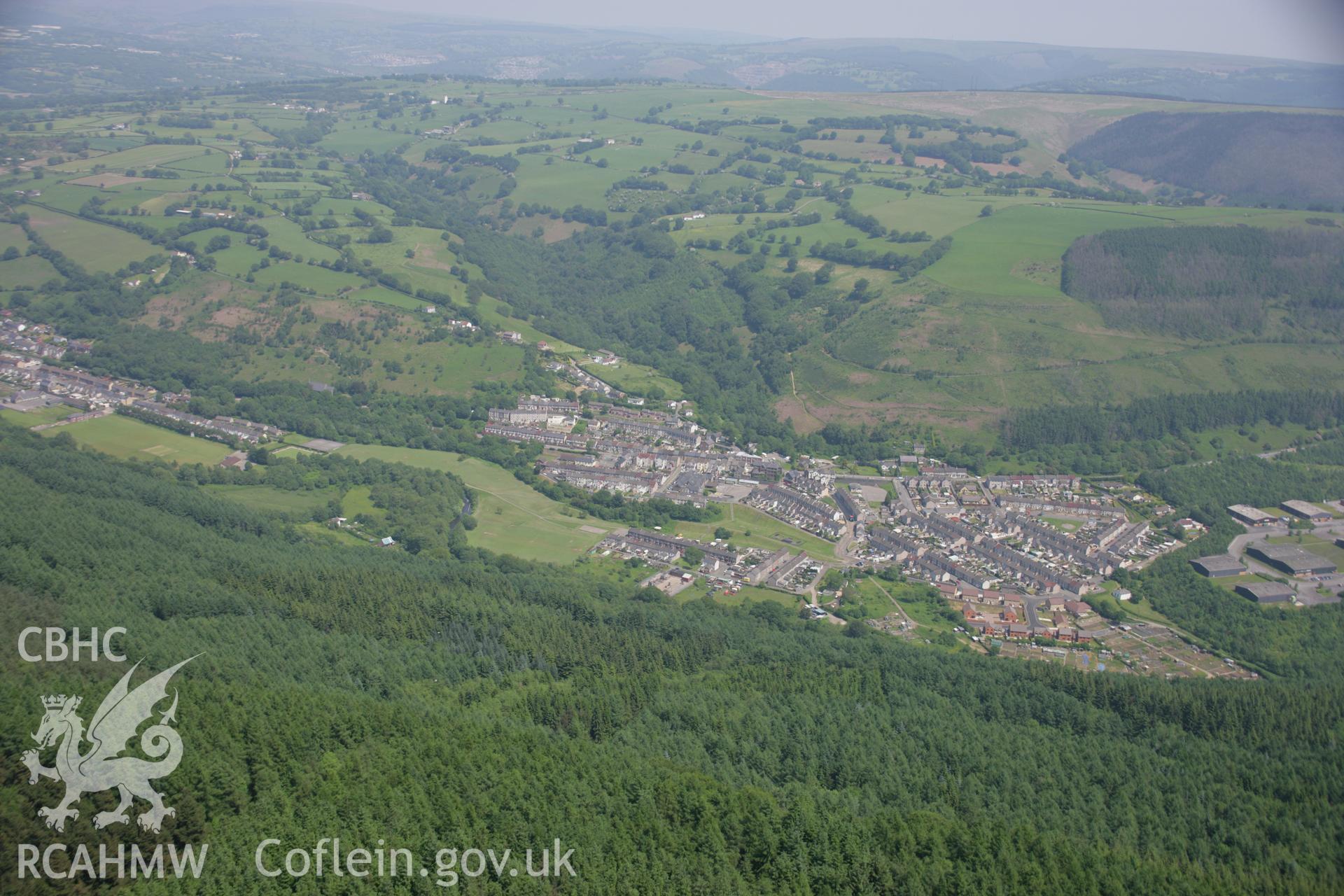RCAHMW colour oblique aerial photograph of Cwmfelinfach, Sirhowy Valley in general view from the south-west. Taken on 09 June 2006 by Toby Driver