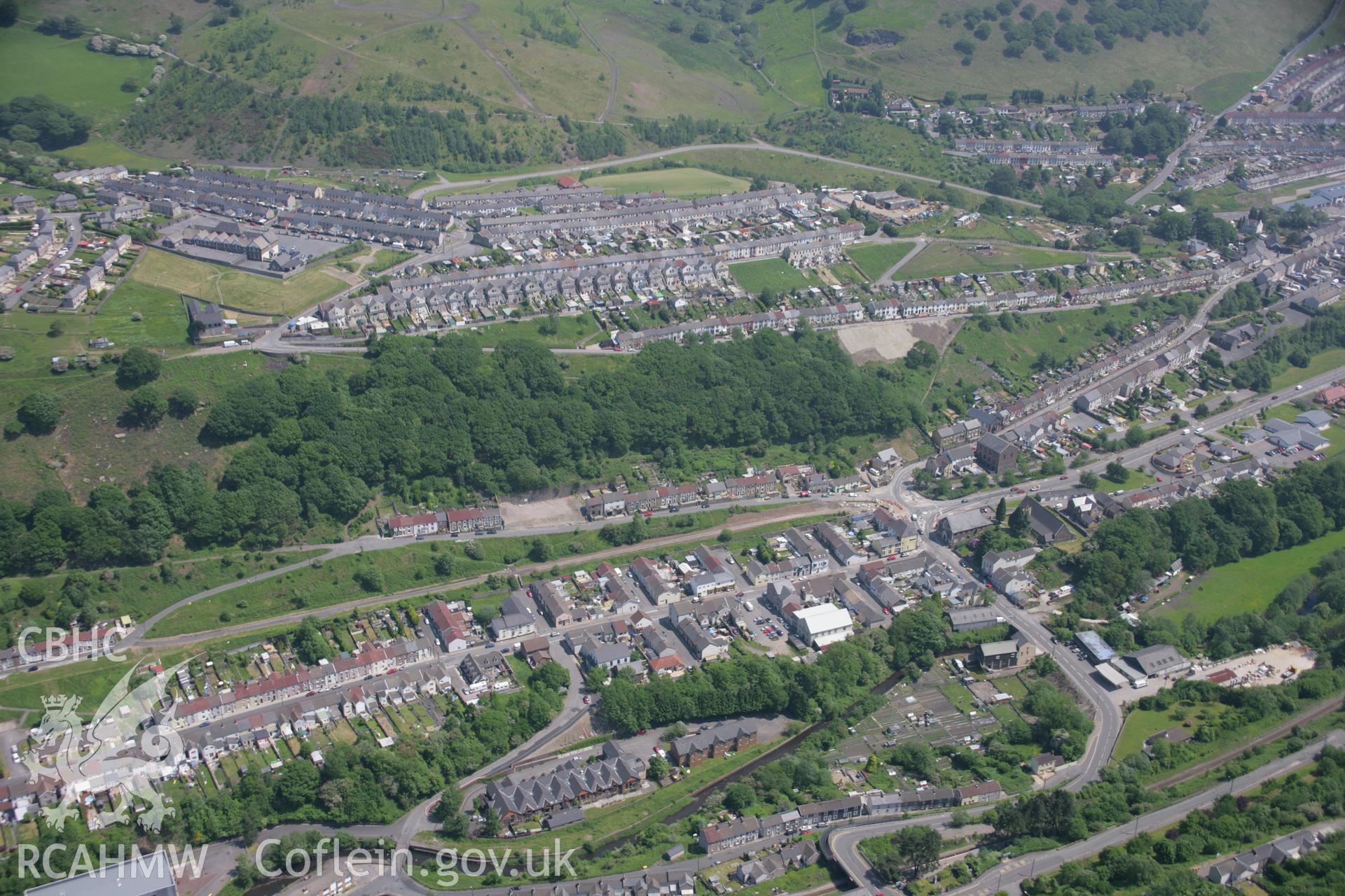 RCAHMW colour oblique aerial photograph of New Tredegar Town, viewed from the west. Taken on 09 June 2006 by Toby Driver.