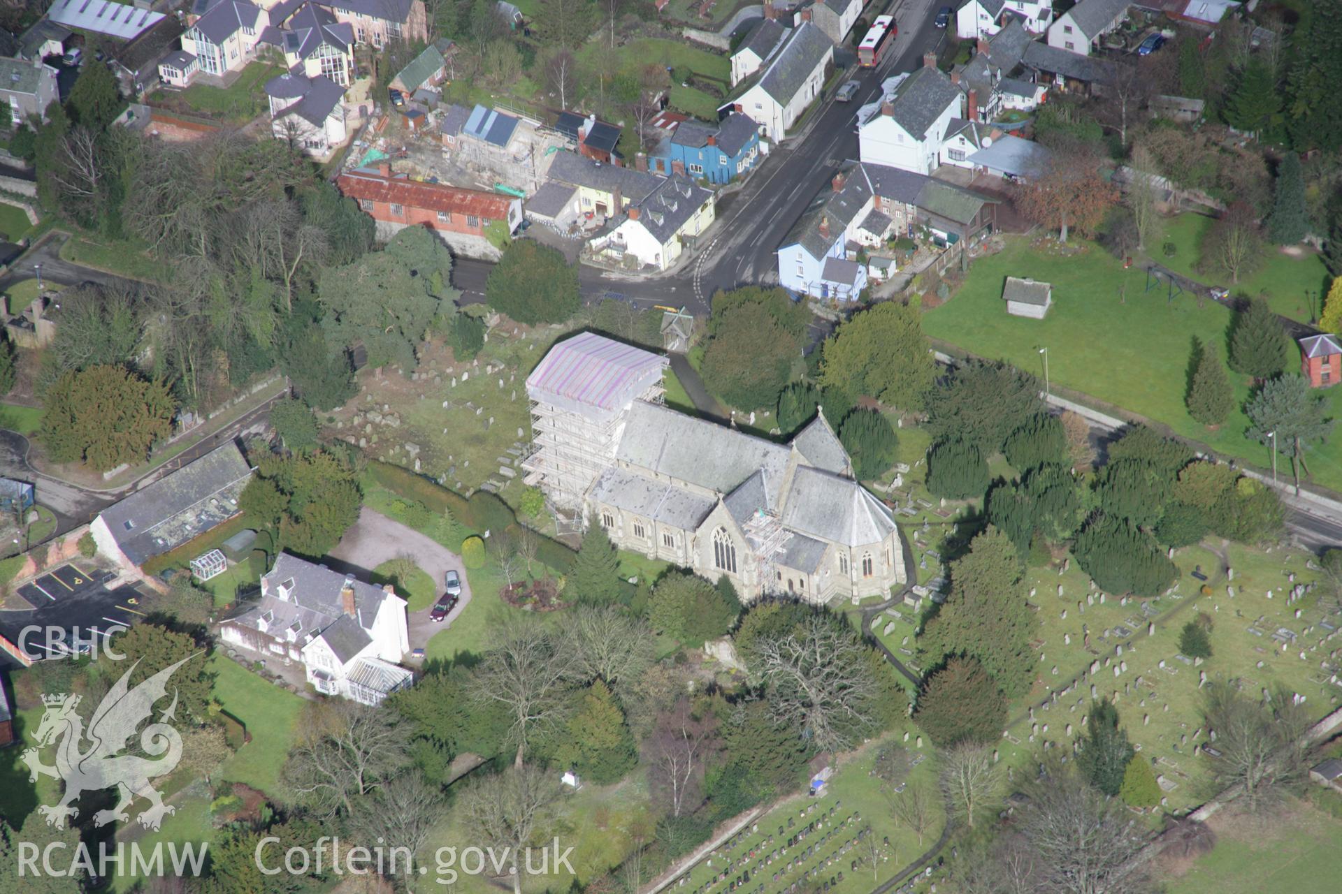 RCAHMW colour oblique aerial photograph of Bishops Castle from the south-east. Taken on 06 March 2006 by Toby Driver.