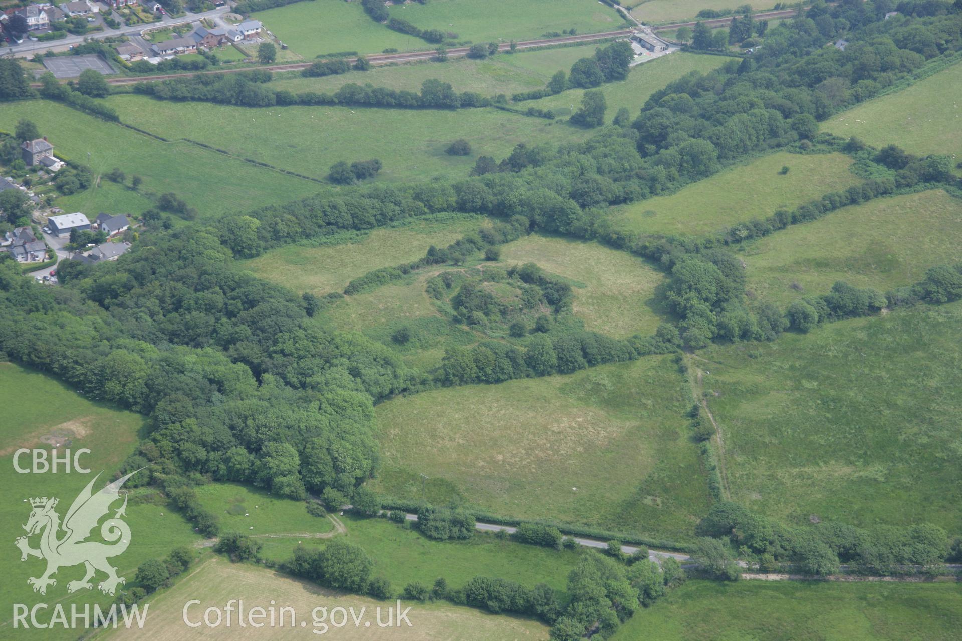 RCAHMW colour oblique aerial photograph of Castell Gwallter, Llandre. Taken on 04 July 2006 by Toby Driver.