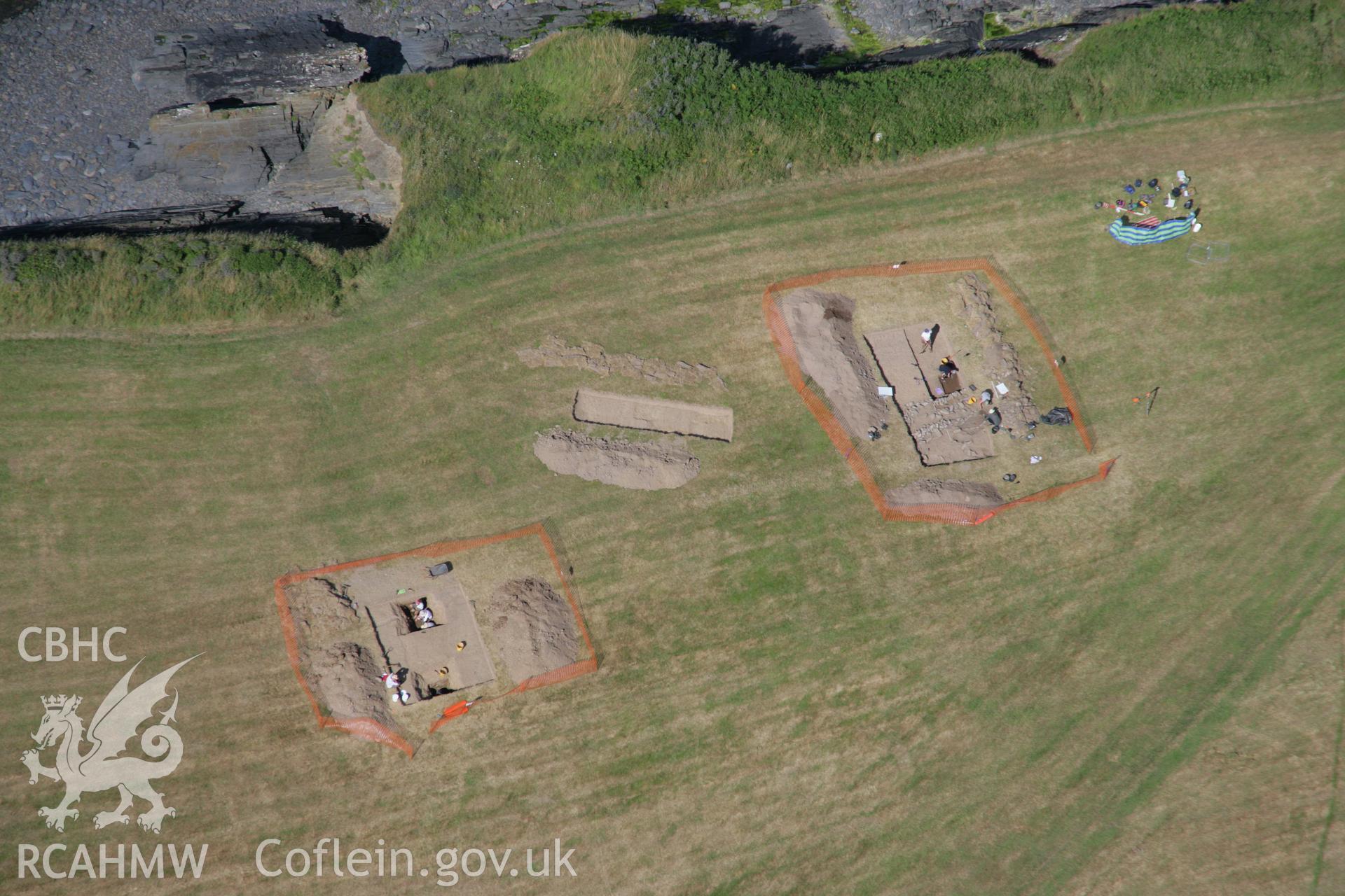 RCAHMW colour oblique aerial photograph of West Angle Bay Cemetery and Enclosure showing excavations. Taken on 24 July 2006 by Toby Driver.