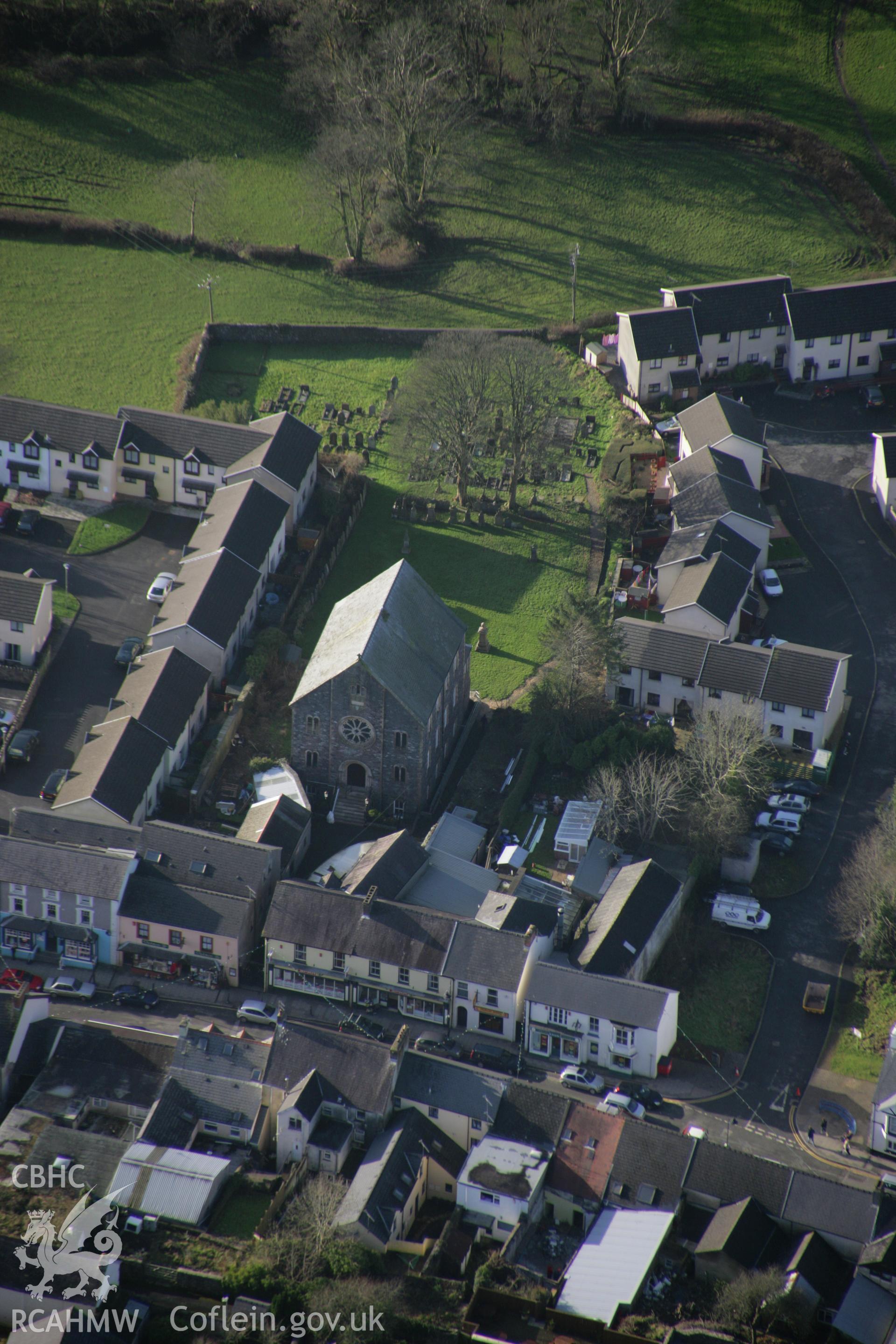 RCAHMW colour oblique aerial photograph of Bethesda English Baptist Chapel, High Street, Narberth from the east. Taken on 11 January 2006 by Toby Driver.