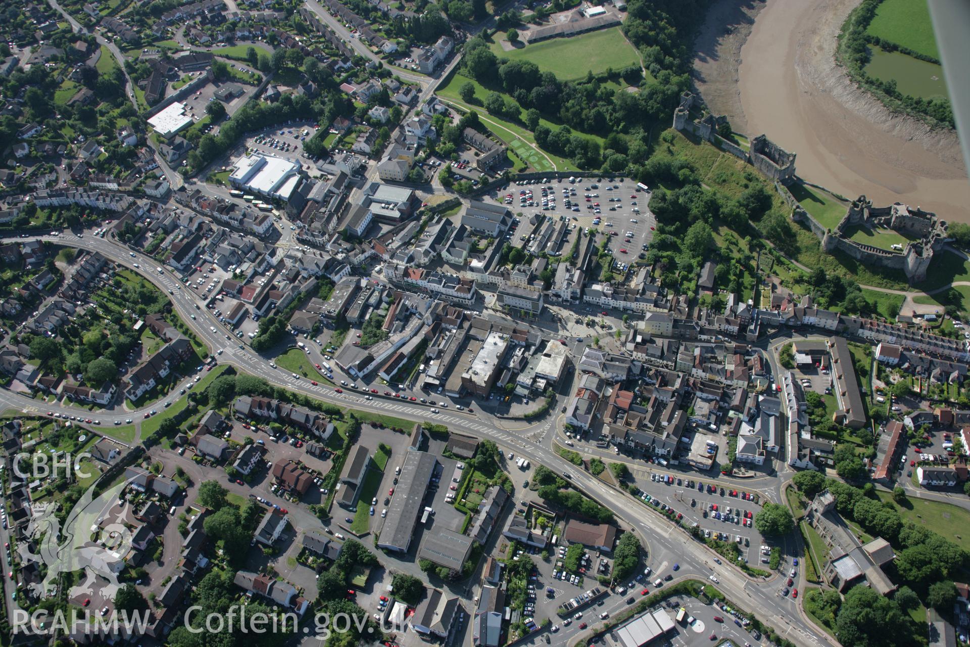 RCAHMW colour oblique aerial photograph of Chepstow Town Wall and Gate. Taken on 13 July 2006 by Toby Driver.