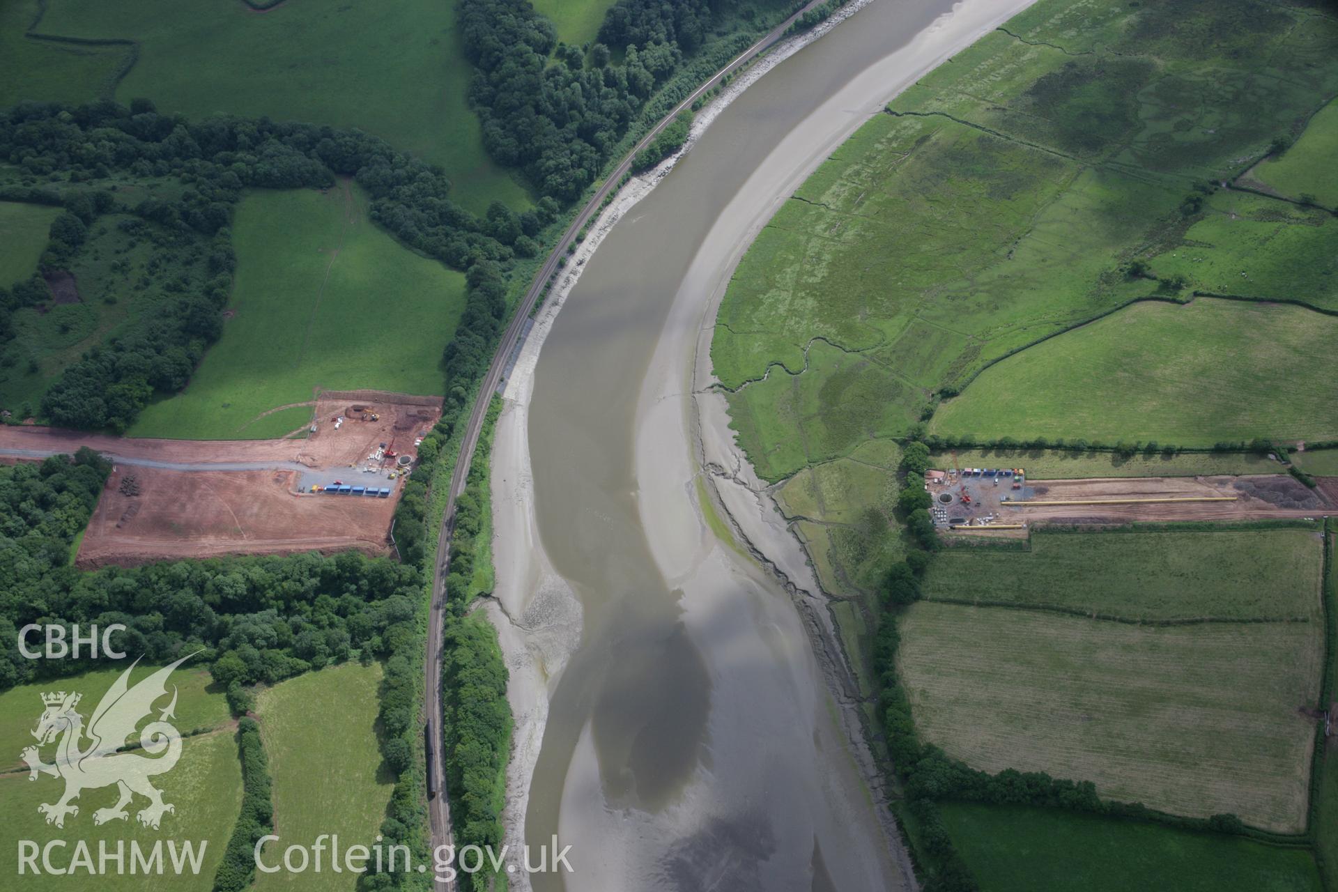 RCAHMW colour oblique aerial photograph of LNG Natural Gas Pipeline crossing of Tywi, Tavernspite. Taken on 11 July 2006 by Toby Driver.