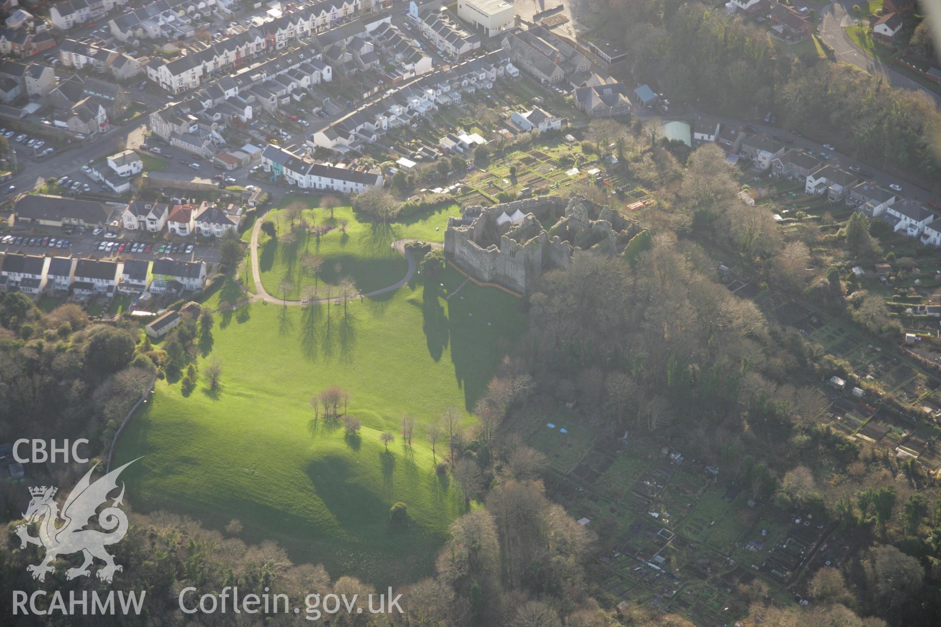 RCAHMW colour oblique aerial photograph of Oystermouth Castle, viewed from the north-east. Taken on 26 January 2006 by Toby Driver.