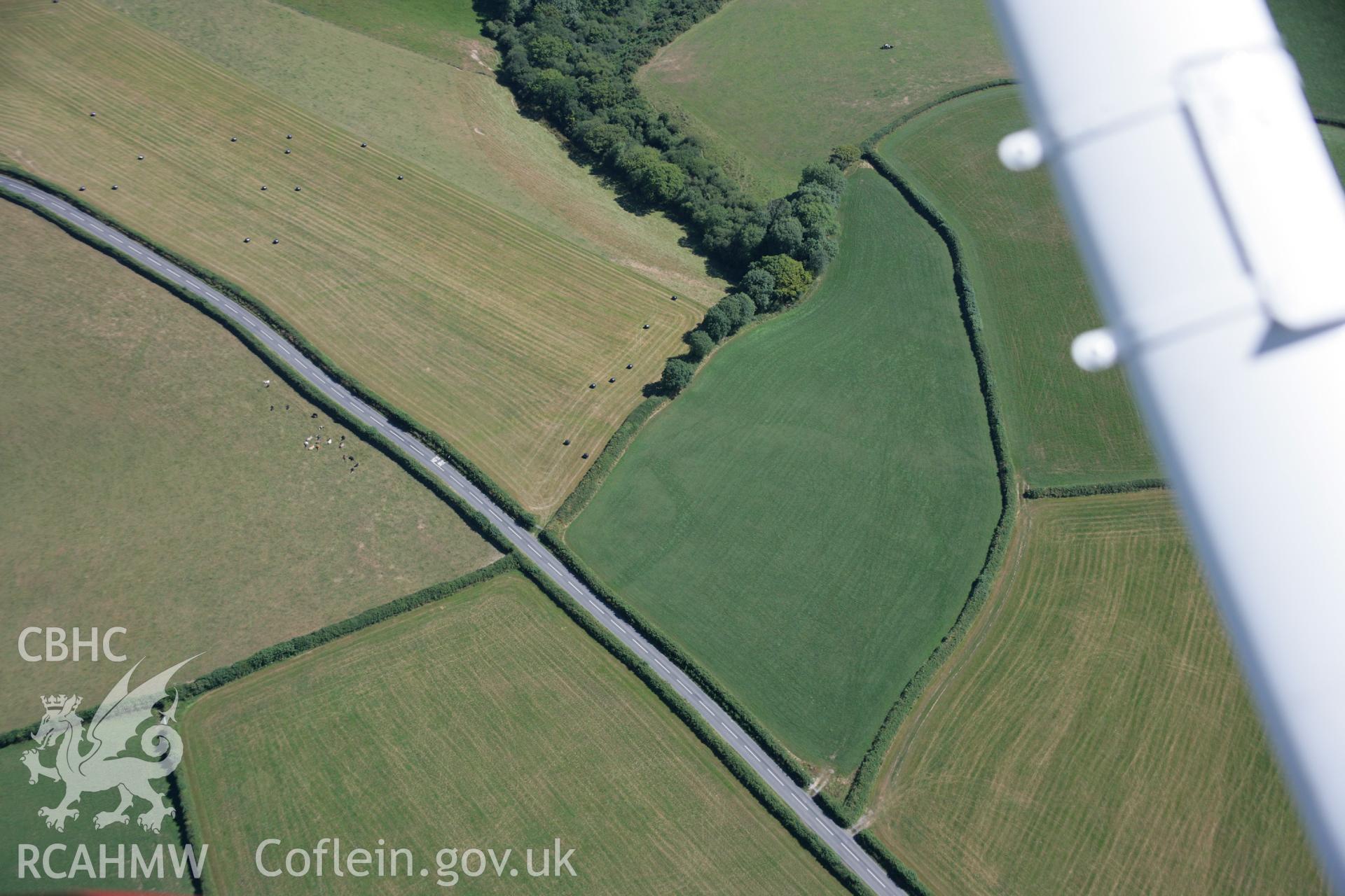 RCAHMW colour oblique aerial photograph of Blaenffynhonnau (South) Cropmark Enclosure. Taken on 24 July 2006 by Toby Driver.