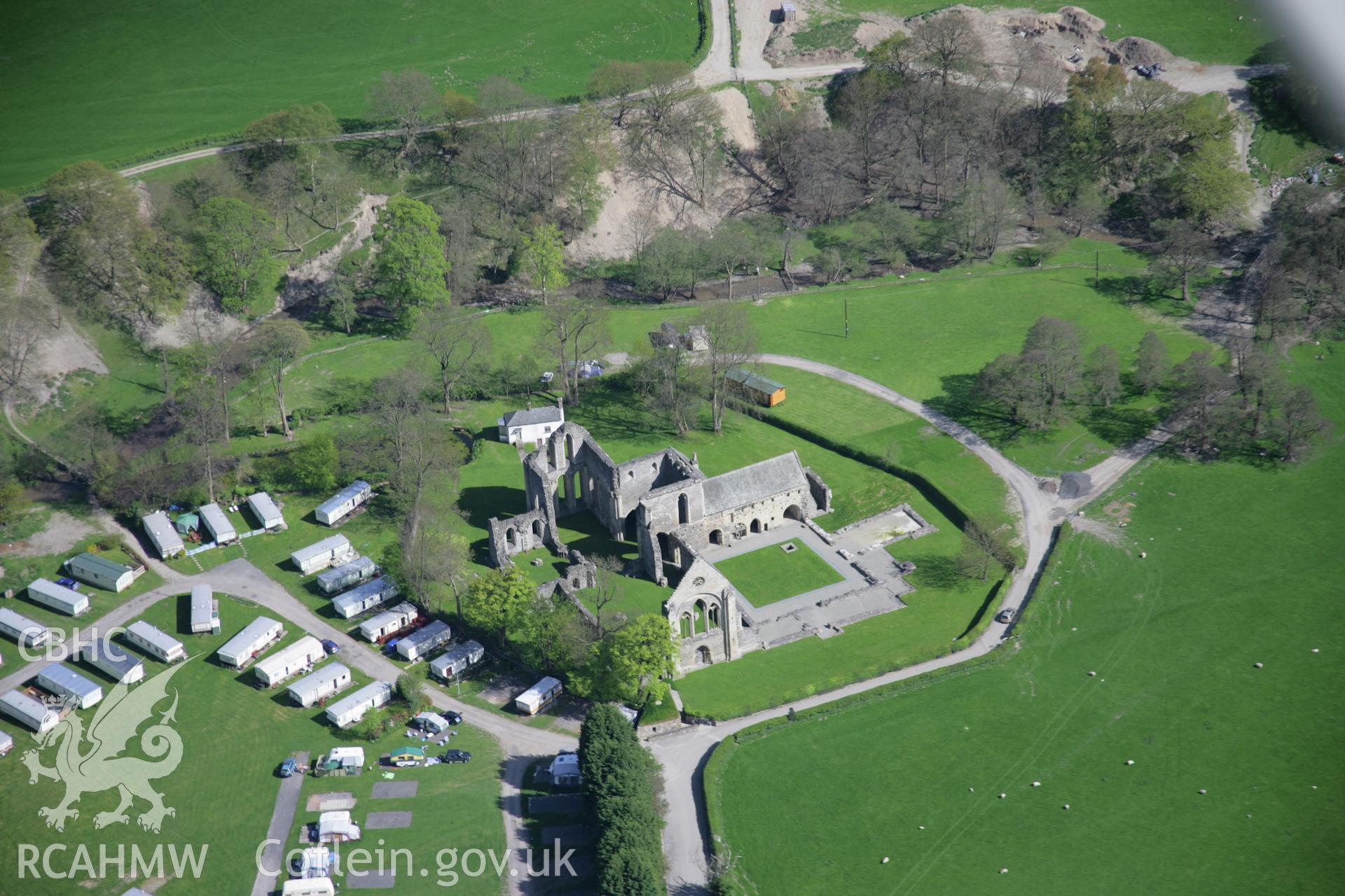 RCAHMW digital colour oblique photograph of Valle Crucis Abbey, near Llangollen from the north-west. Taken on 05/05/2006 by T.G. Driver.