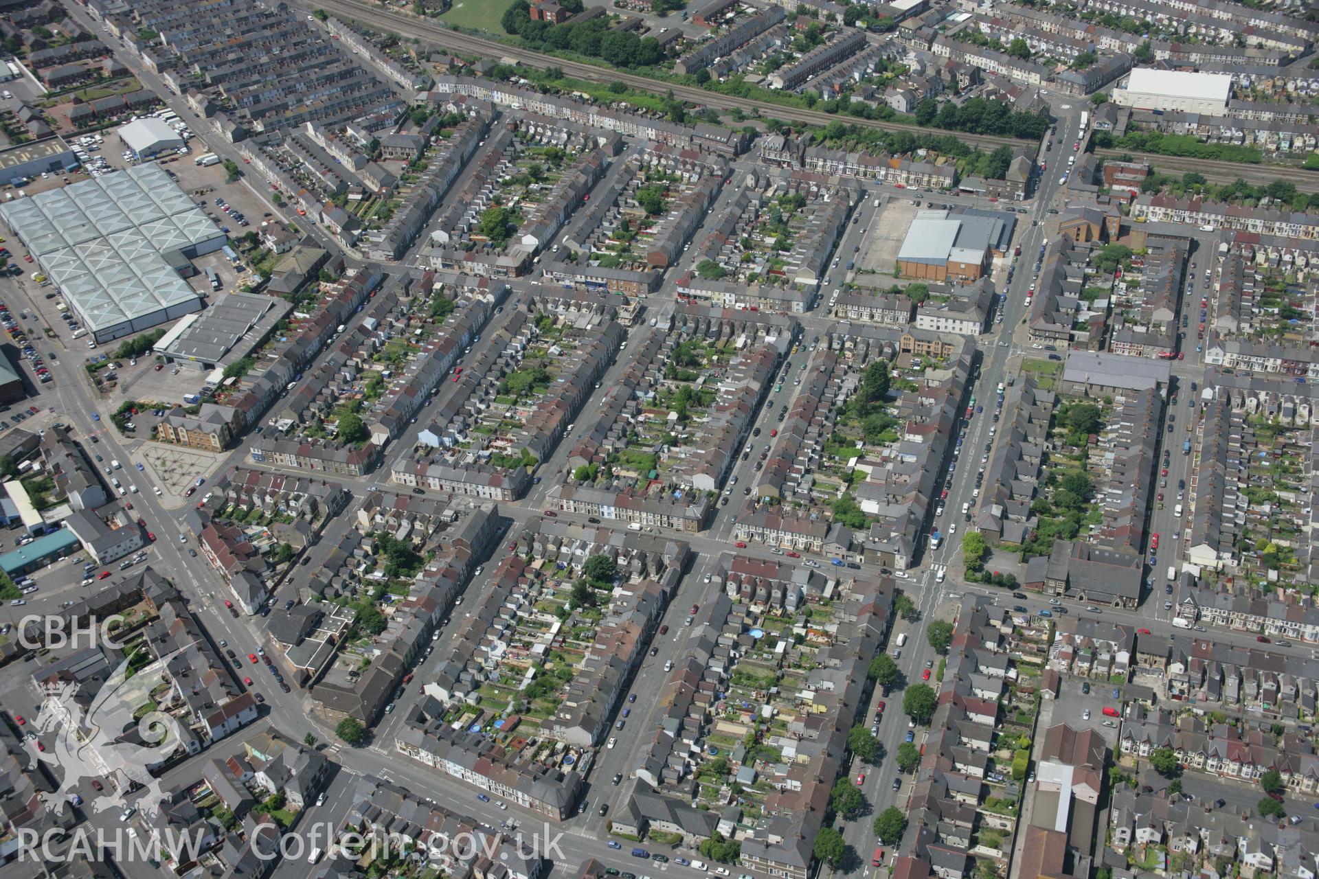 RCAHMW colour oblique photograph of Splott, Victorian housing. Taken by Toby Driver on 29/06/2006.