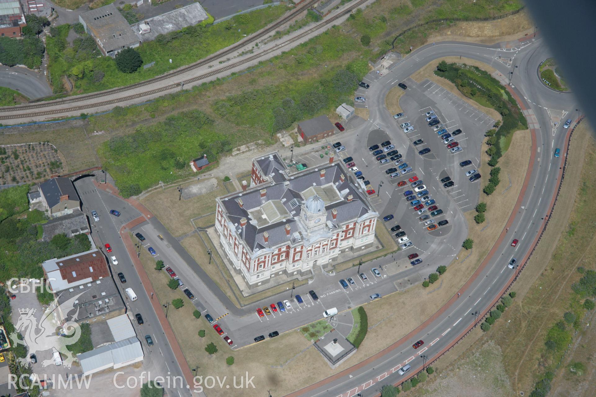 RCAHMW colour oblique aerial photograph of Barry Docks Board Office, Barry Docks. Taken on 24 July 2006 by Toby Driver.