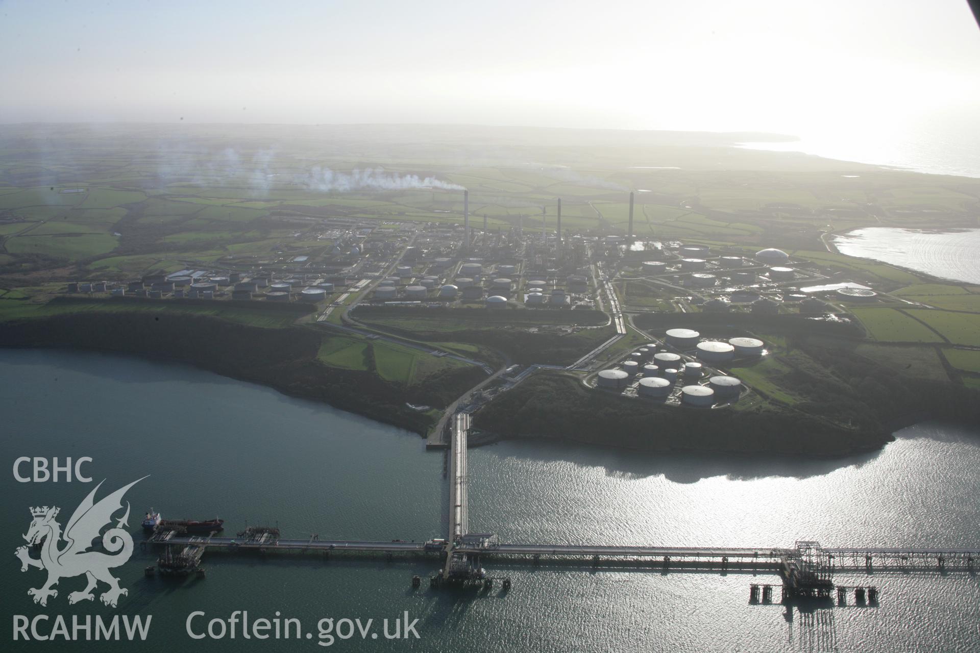 RCAHMW colour oblique aerial photograph of Angle Bay BP Oil Terminal and Pumping Station, Popton, Milford Haven. Viewed from the north. Taken on 11 January 2006 by Toby Driver.