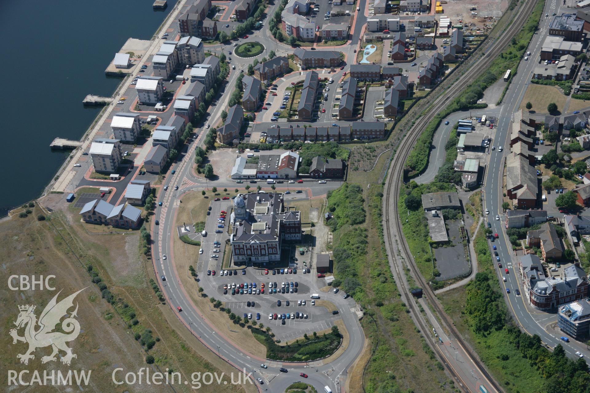 RCAHMW colour oblique aerial photograph of Barry Docks Board Office, Barry Docks. Taken on 24 July 2006 by Toby Driver.