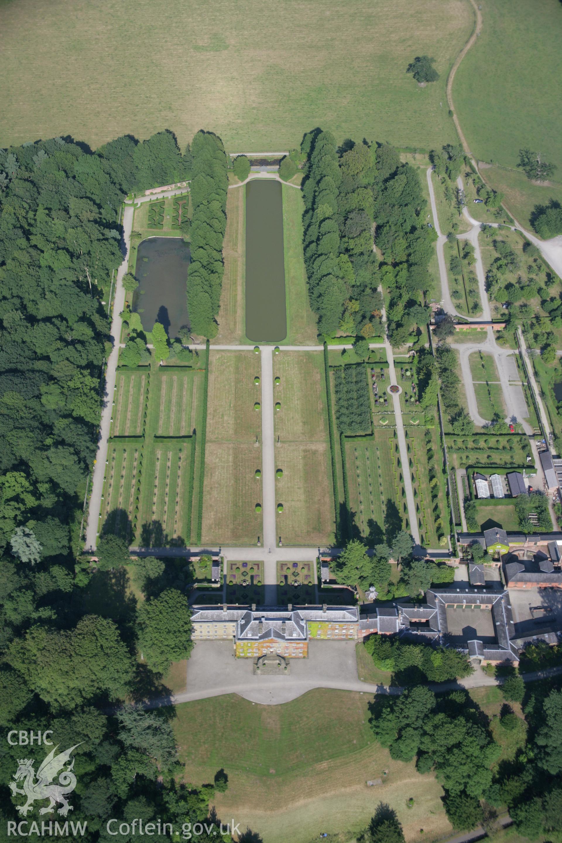RCAHMW colour oblique aerial photograph of Erddig Park Garden, Wrexham. Taken on 17 July 2006 by Toby Driver.