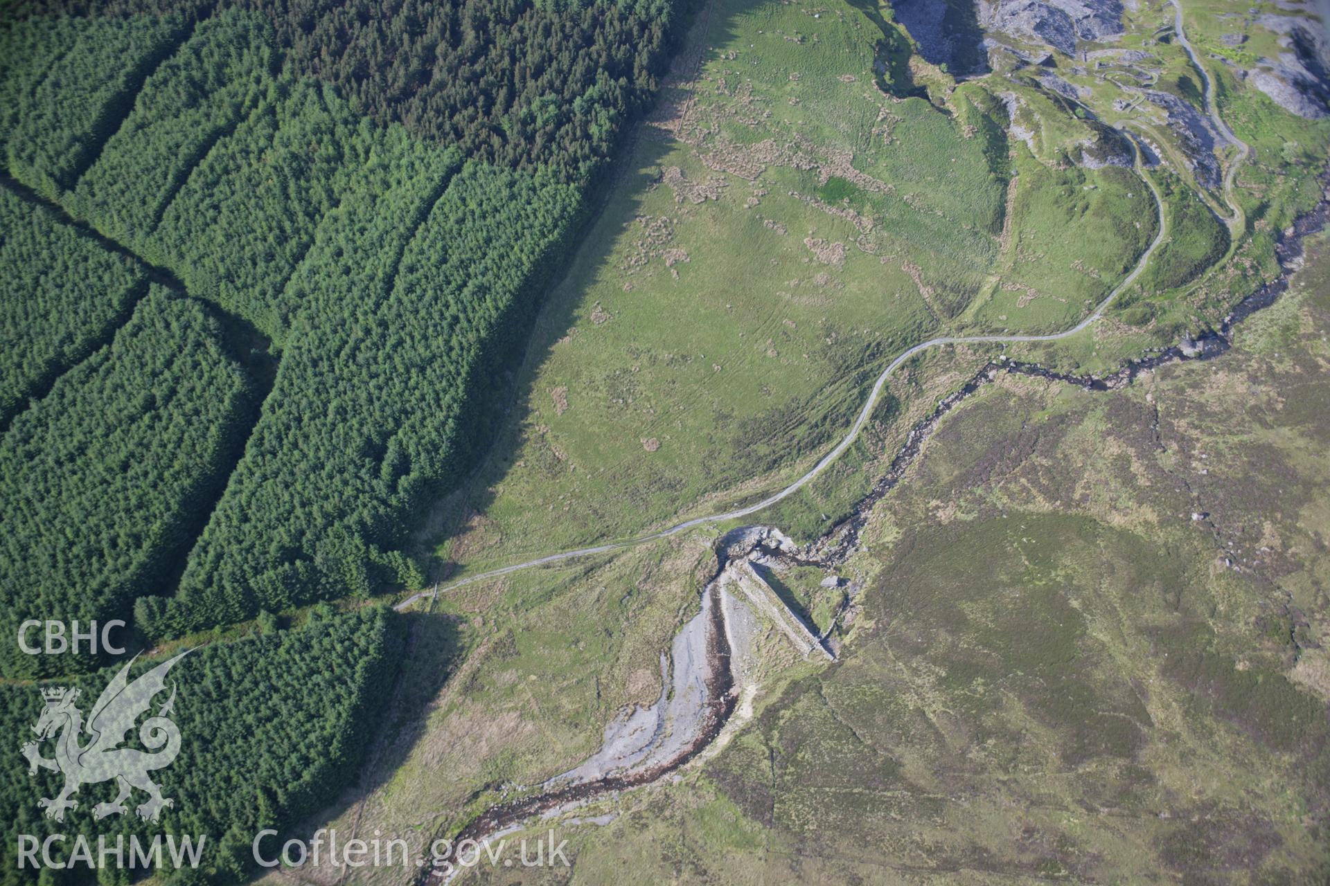 RCAHMW colour oblique aerial photograph of Cwm Machno Slate Quarry from the south-west. Taken on 14 June 2006 by Toby Driver.