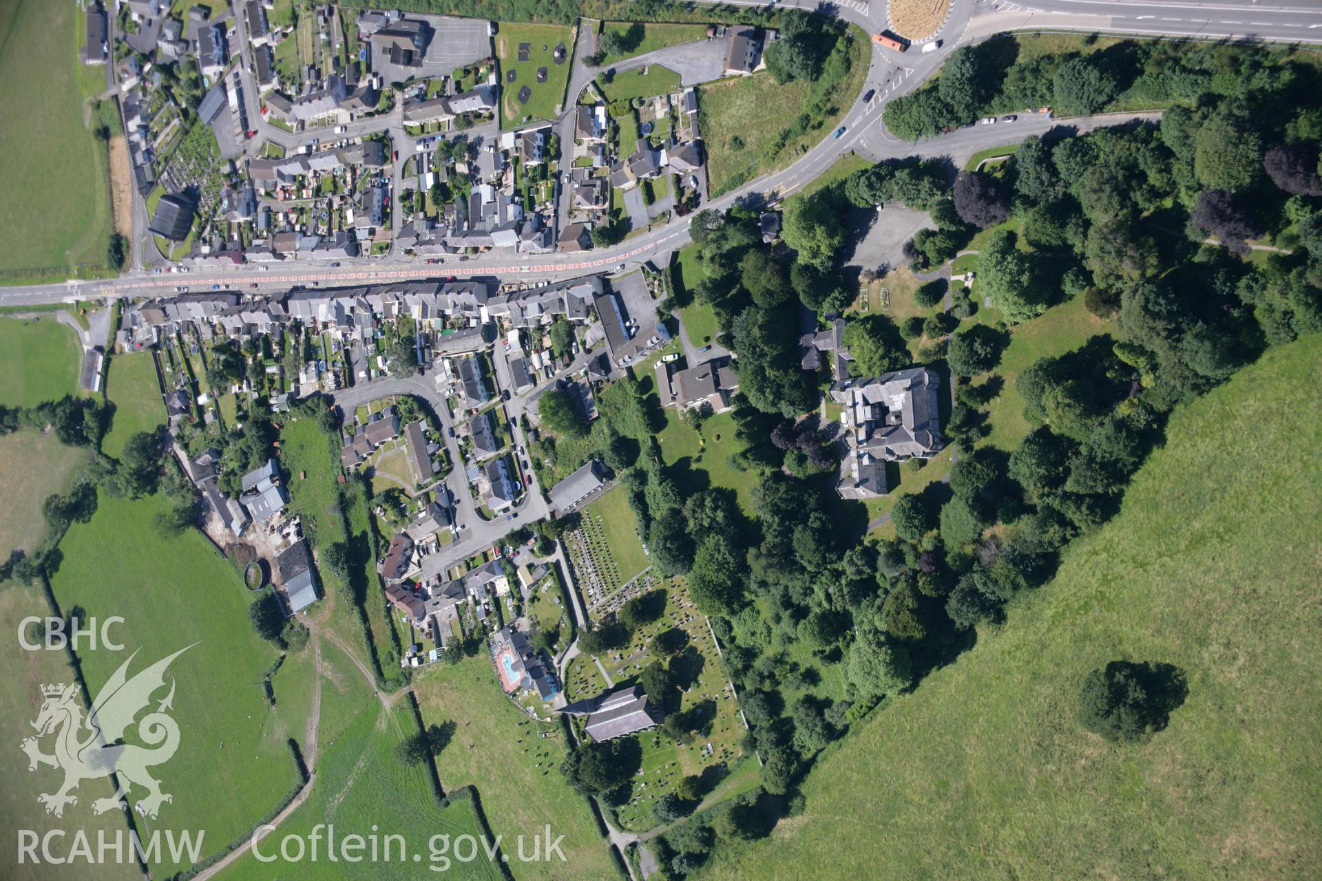 RCAHMW colour oblique aerial photograph of grounds and gardens at Bishops Palace, Abergwili. Taken on 24 July 2006 by Toby Driver.