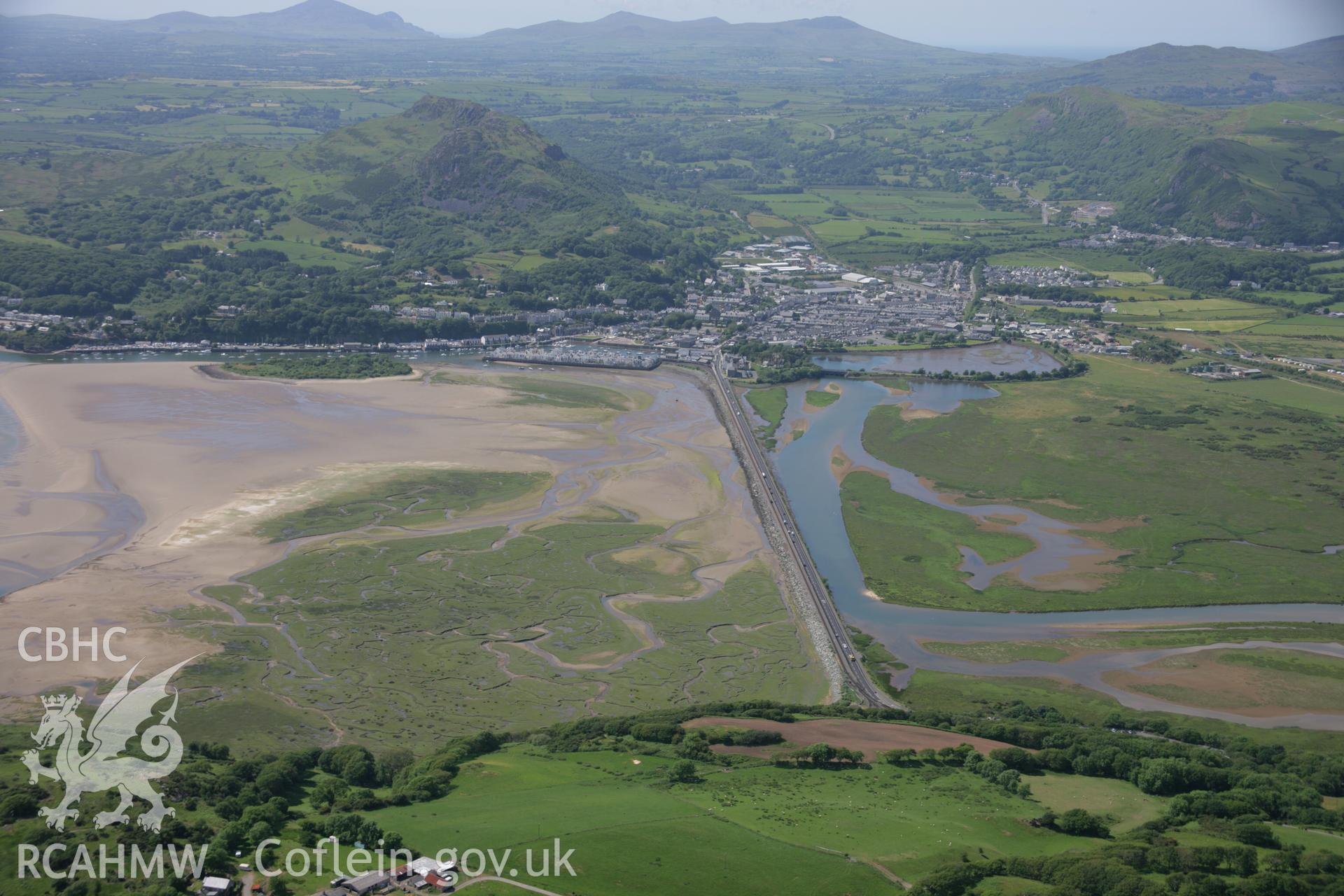 RCAHMW colour oblique aerial photograph of The Cob, Porthmadog, from the south-east. Taken on 14 June 2006 by Toby Driver.