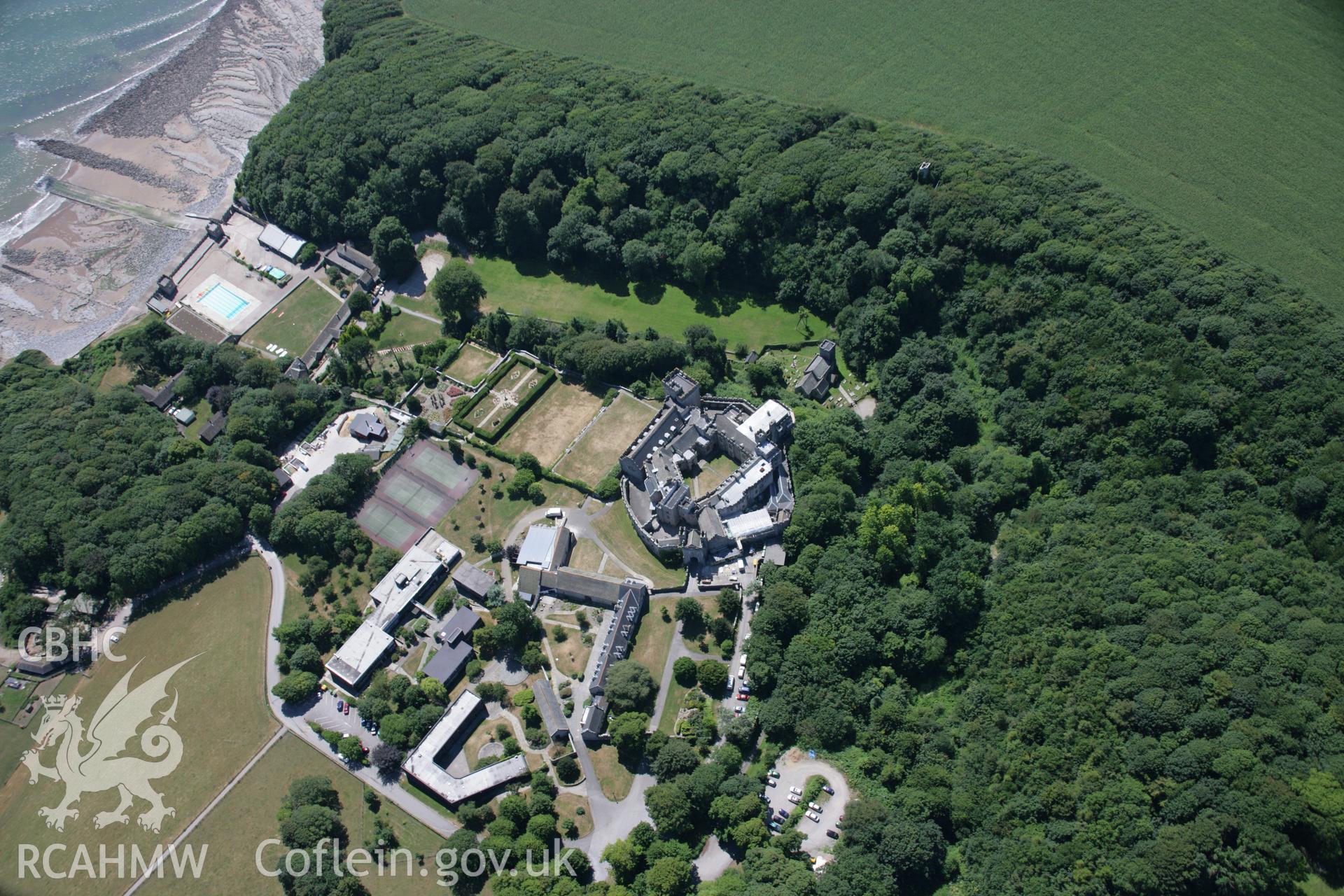 RCAHMW colour oblique aerial photograph of St Donat's Castle. Taken on 24 July 2006 by Toby Driver.