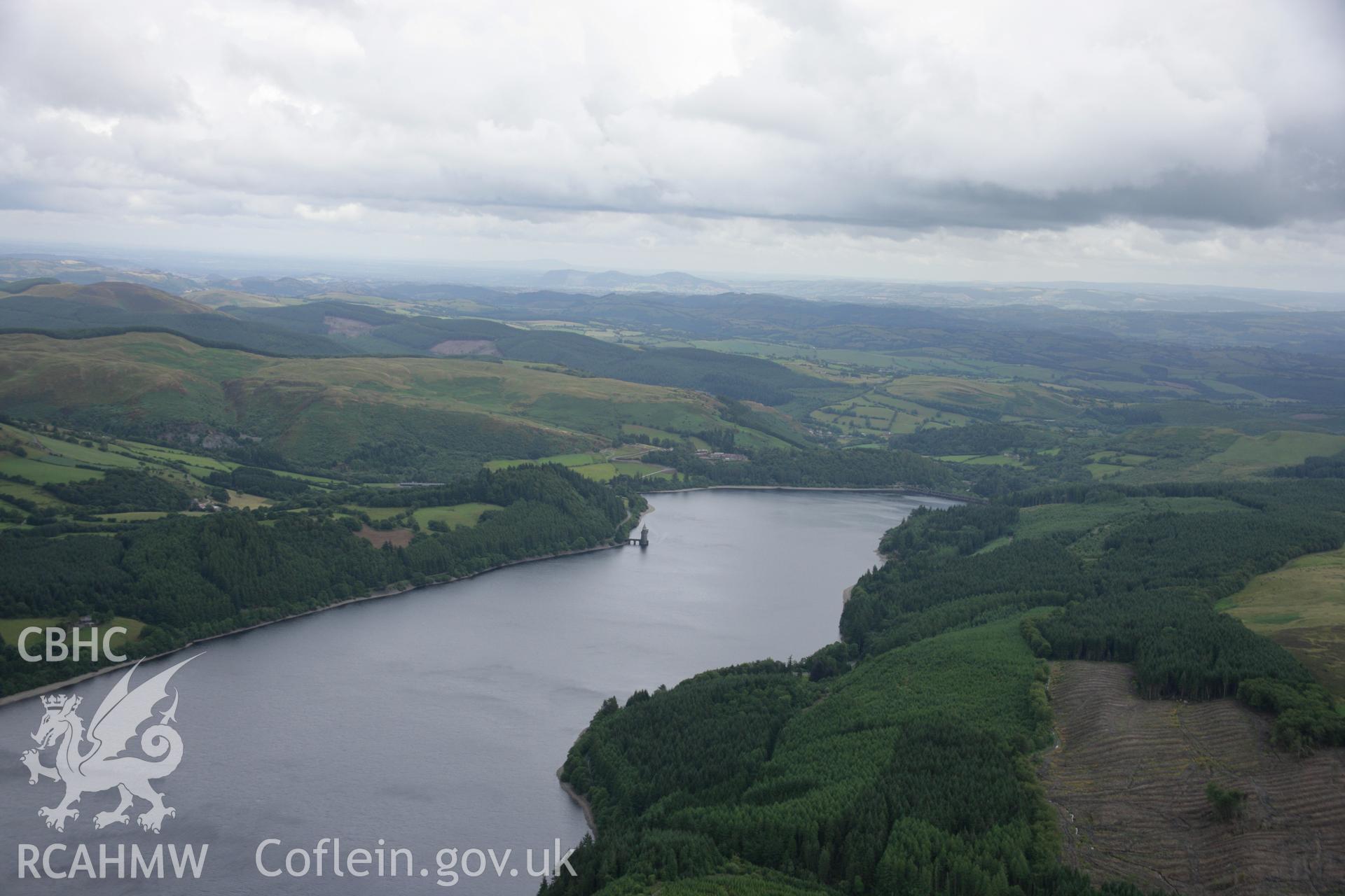 RCAHMW colour oblique aerial photograph of Lake Vyrnwy Dam, Llanwddyn, viewed from north-west. Taken on 31 July 2006 by Toby Driver.