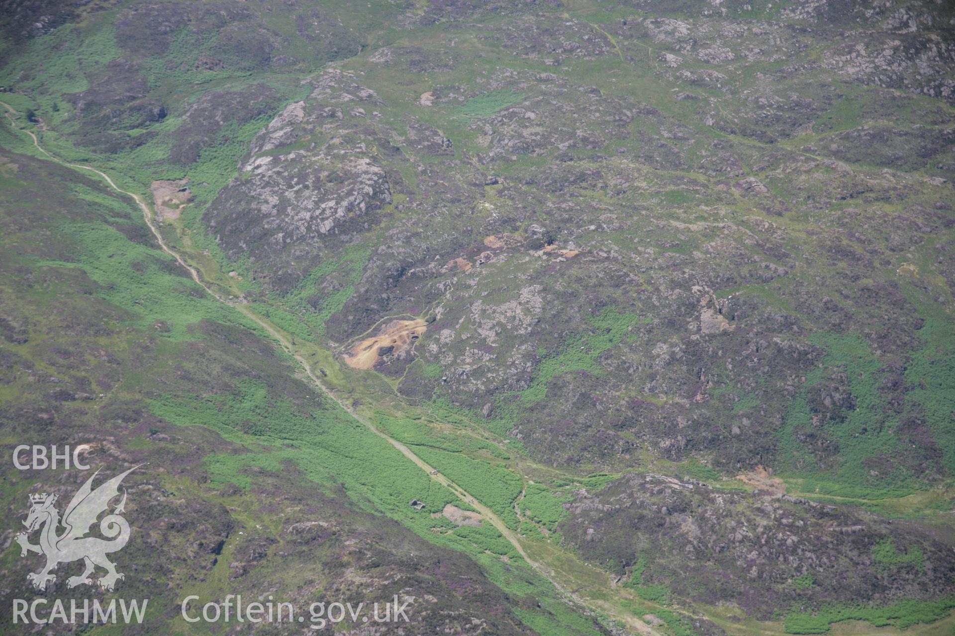 RCAHMW colour oblique aerial photograph of Cwm Bychan Copper Mine, Beddgelert. Taken on 18 July 2006 by Toby Driver.