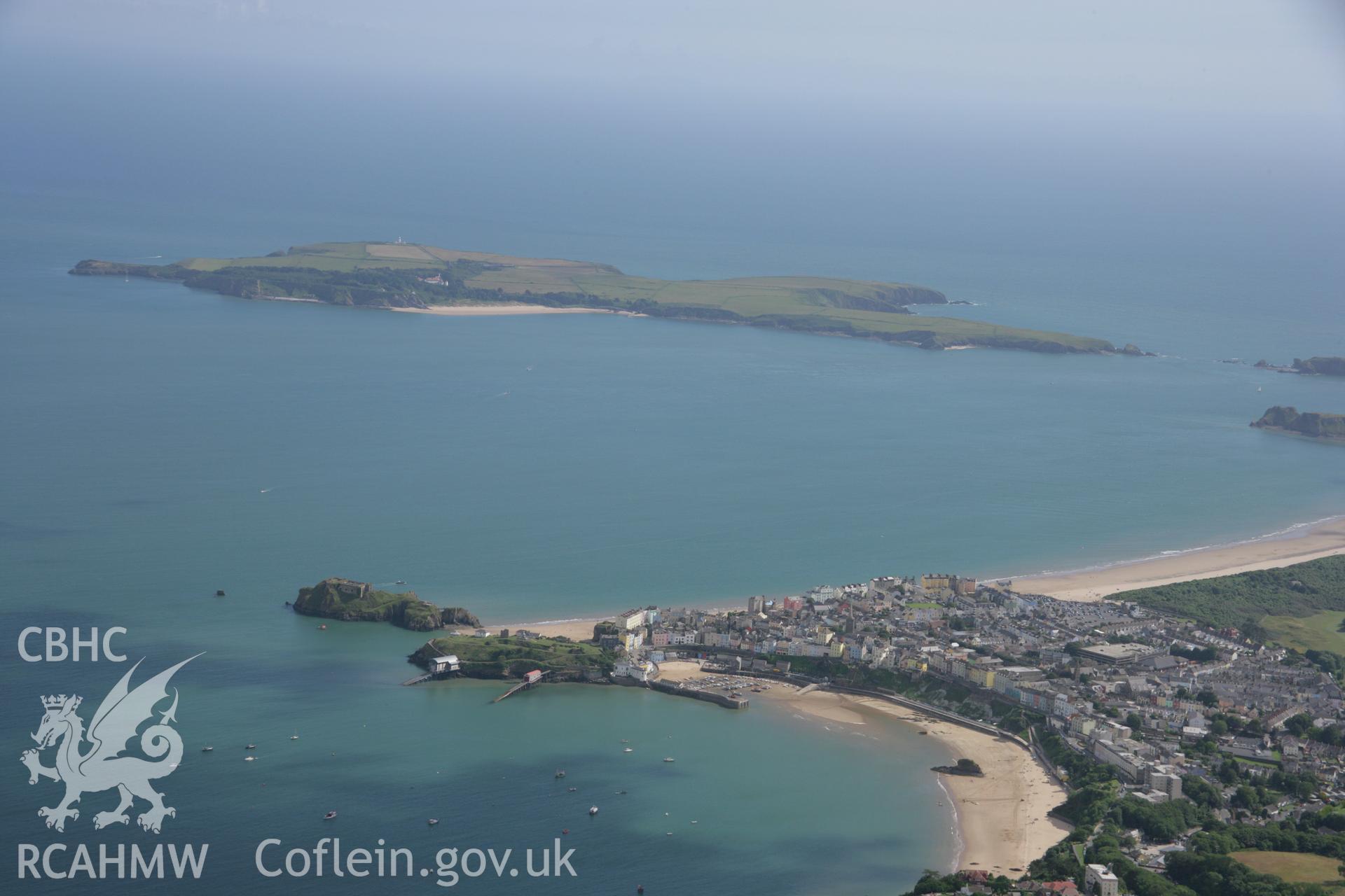 RCAHMW colour oblique aerial photograph of Tenby and surrounding landscape. Taken on 11 July 2006 by Toby Driver.