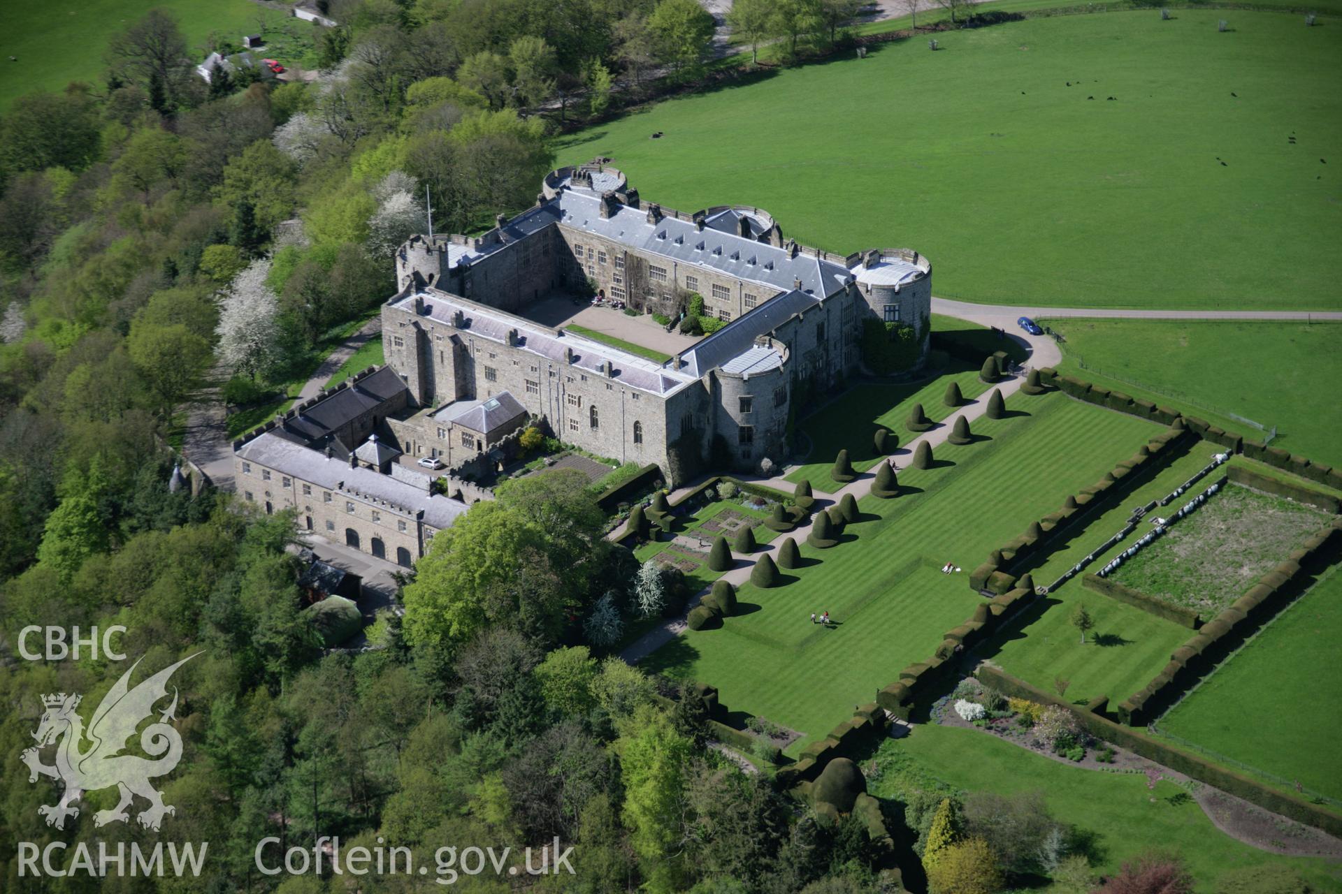RCAHMW digital colour oblique photograph of the garden at Chirk Castle viewed from the south-east. Taken on 05/05/2006 by T.G. Driver.