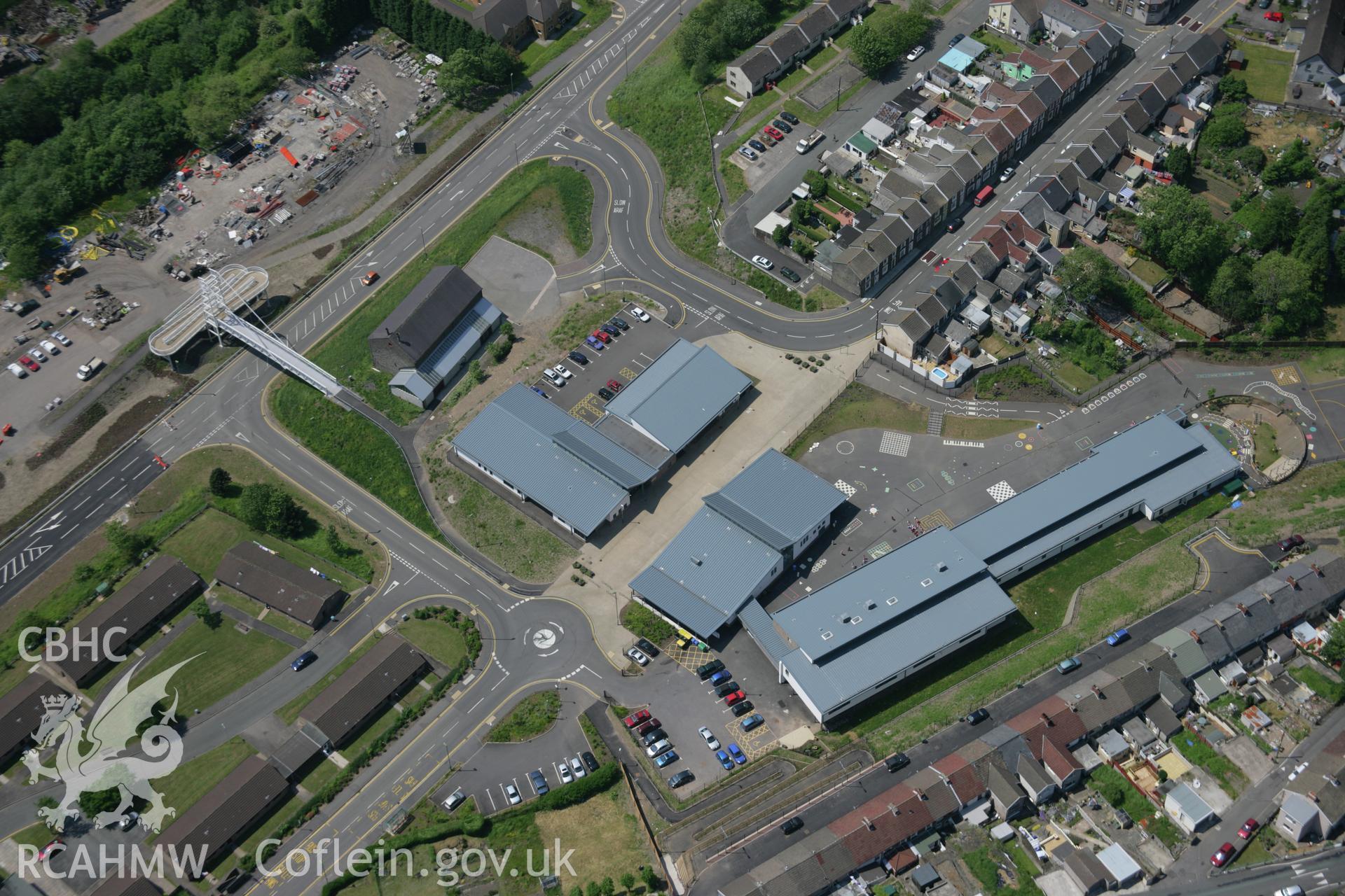 RCAHMW colour oblique aerial photograph of New Tredegar Town, showing site of Elliot Colliery, viewed from the north-east. Taken on 09 June 2006 by Toby Driver.