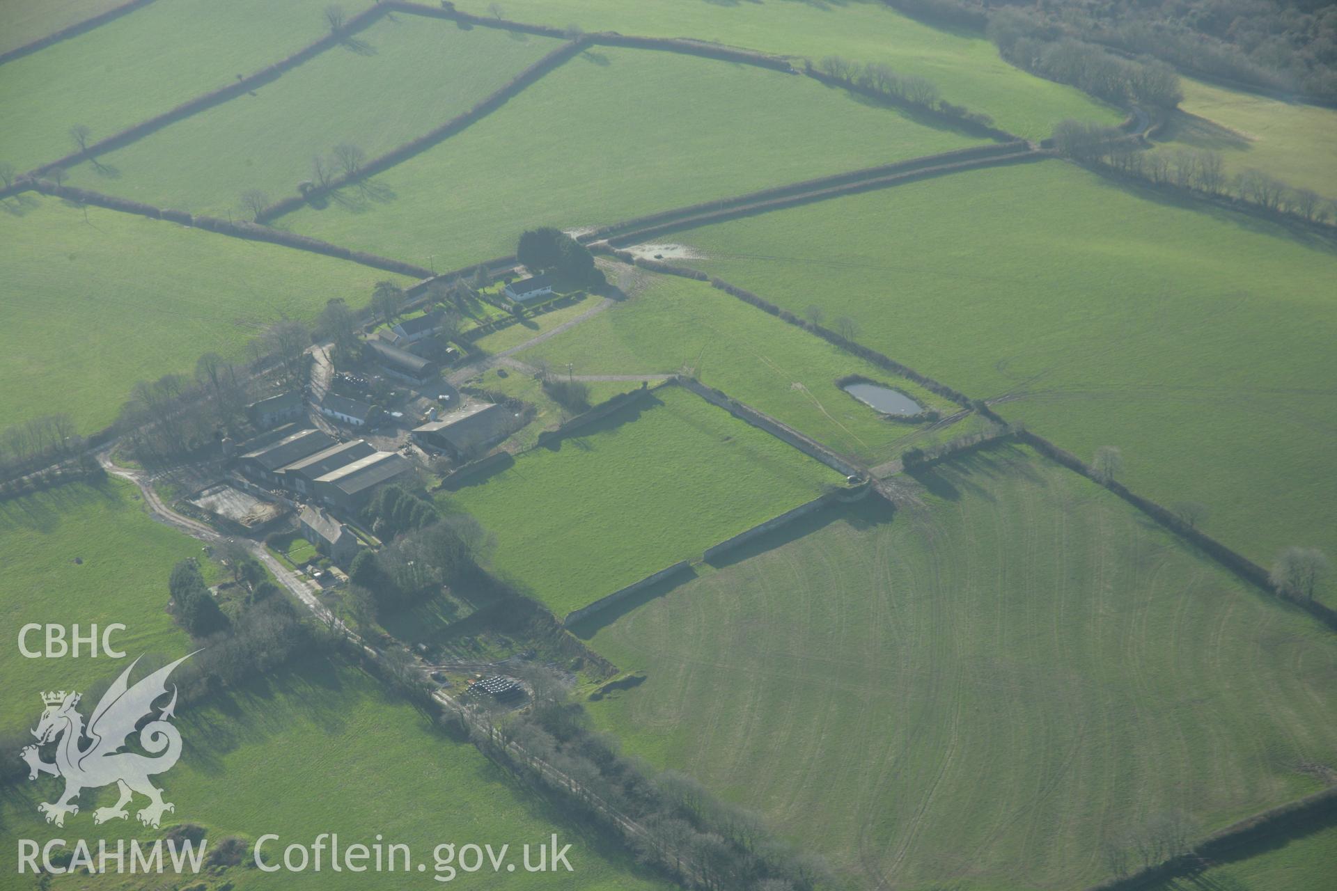 RCAHMW colour oblique aerial photograph of Llechdwnni Country House Garden, Llandyfaelog, viewed from the north-east. Taken on 26 January 2006 by Toby Driver.