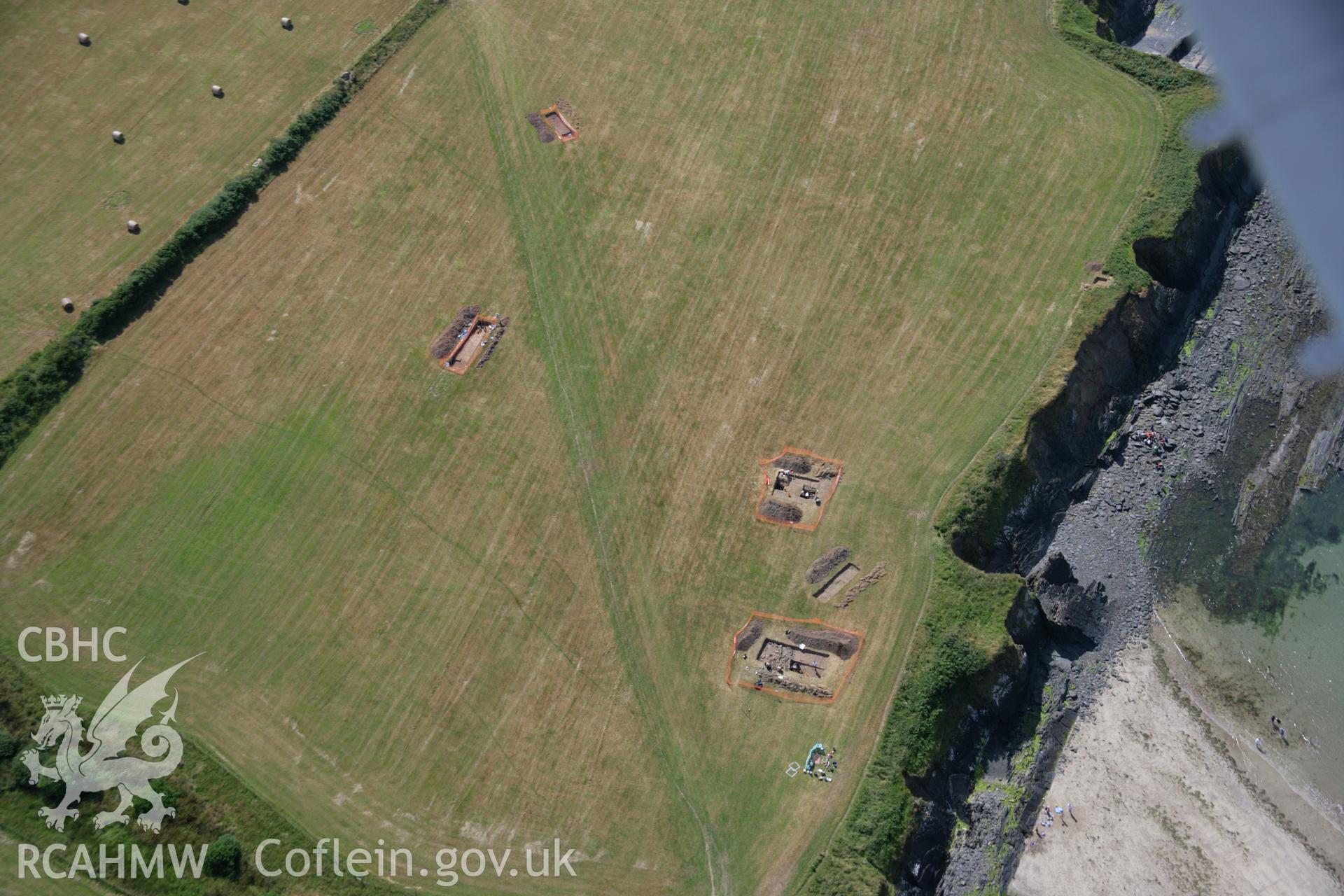 RCAHMW colour oblique aerial photograph of West Angle Bay Cemetery and Enclosure showing excavations. Taken on 24 July 2006 by Toby Driver.