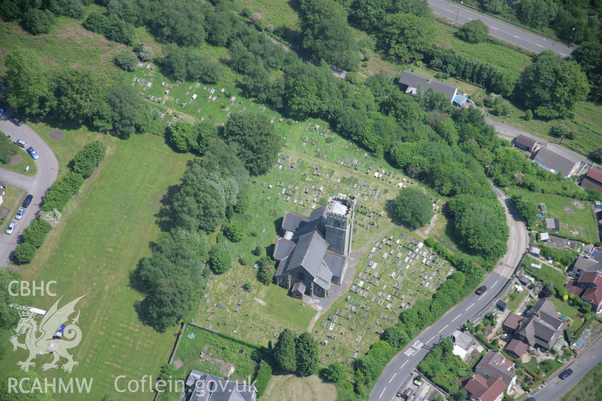 RCAHMW colour oblique aerial photograph of Christchurch, Brynithel, Aberbeeg, from the west. Taken on 09 June 2006 by Toby Driver.