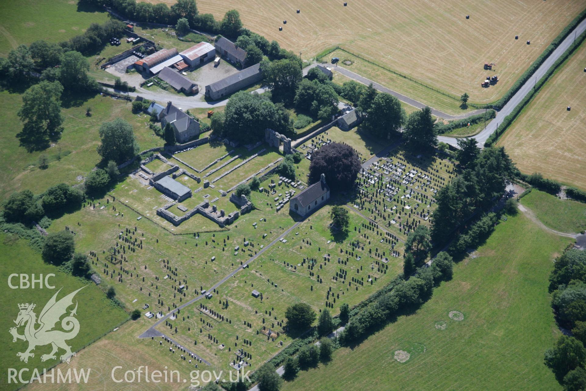 RCAHMW colour oblique aerial photograph of Strata Florida Abbey. Taken on 17 July 2006 by Toby Driver.