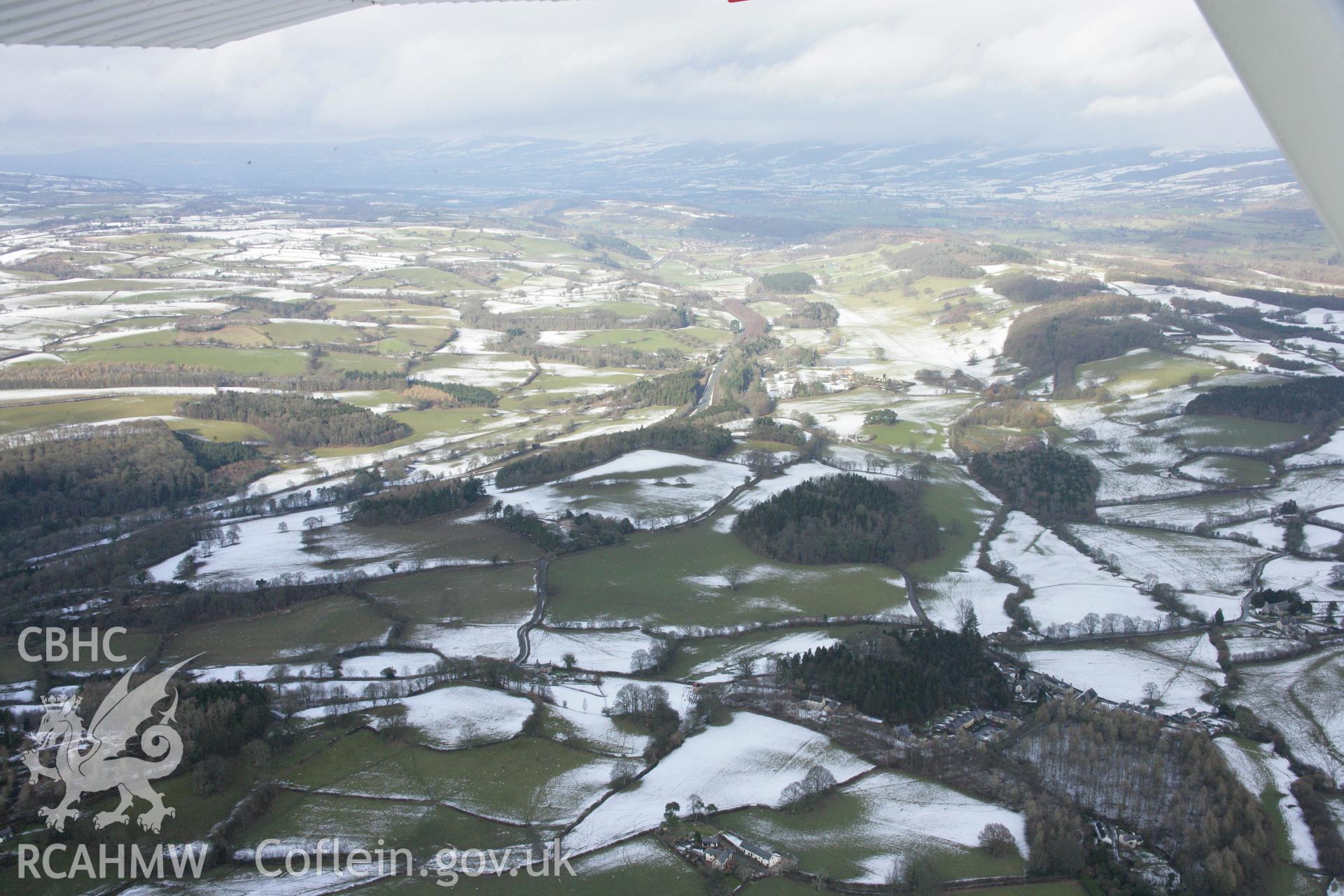 RCAHMW colour oblique aerial photograph of Nantclwyd Hall Garden, Llanelidan, in landscape view from the south-west. Taken on 06 March 2006 by Toby Driver.