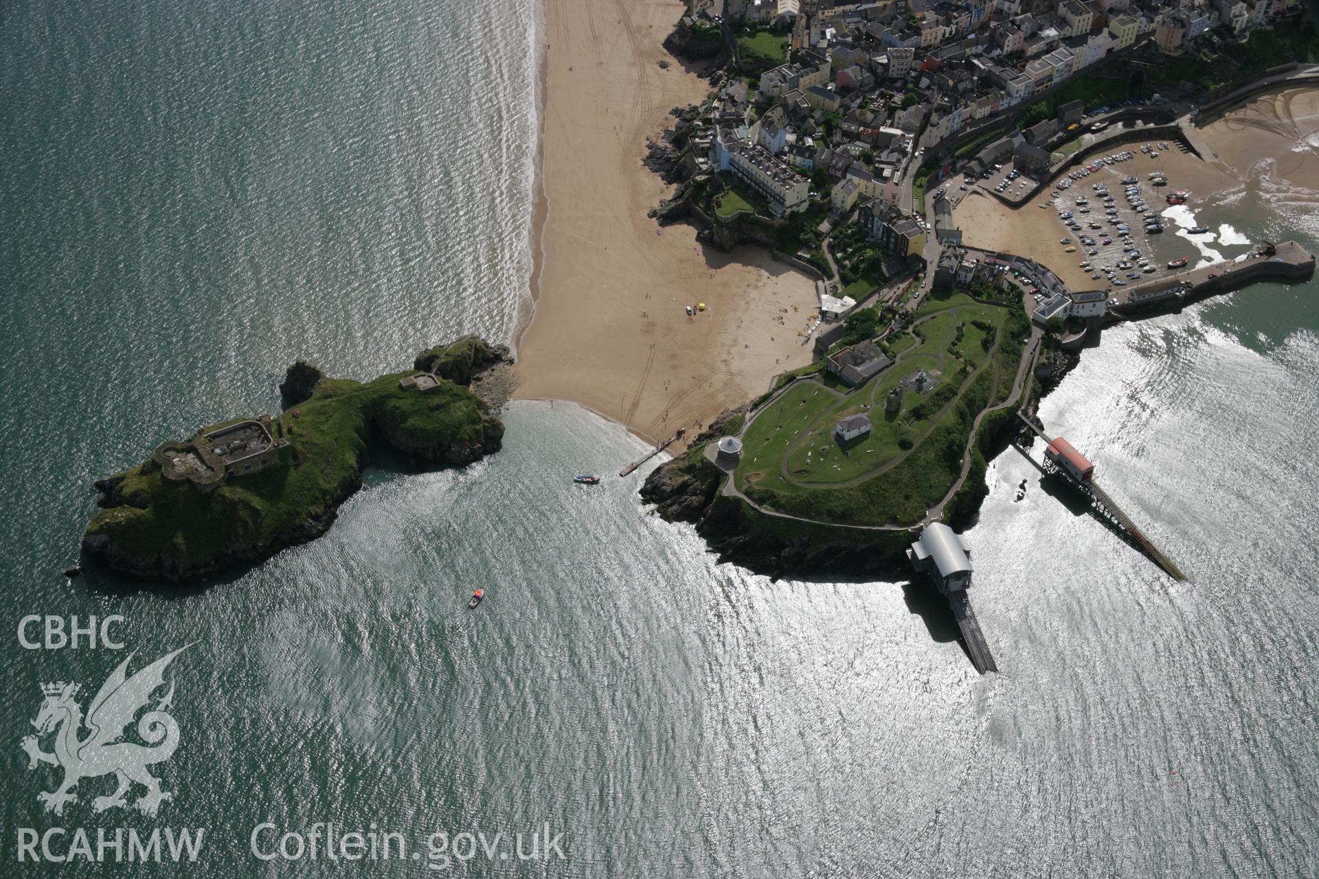 RCAHMW colour oblique aerial photograph of Tenby Castle. Taken on 11 July 2006 by Toby Driver.