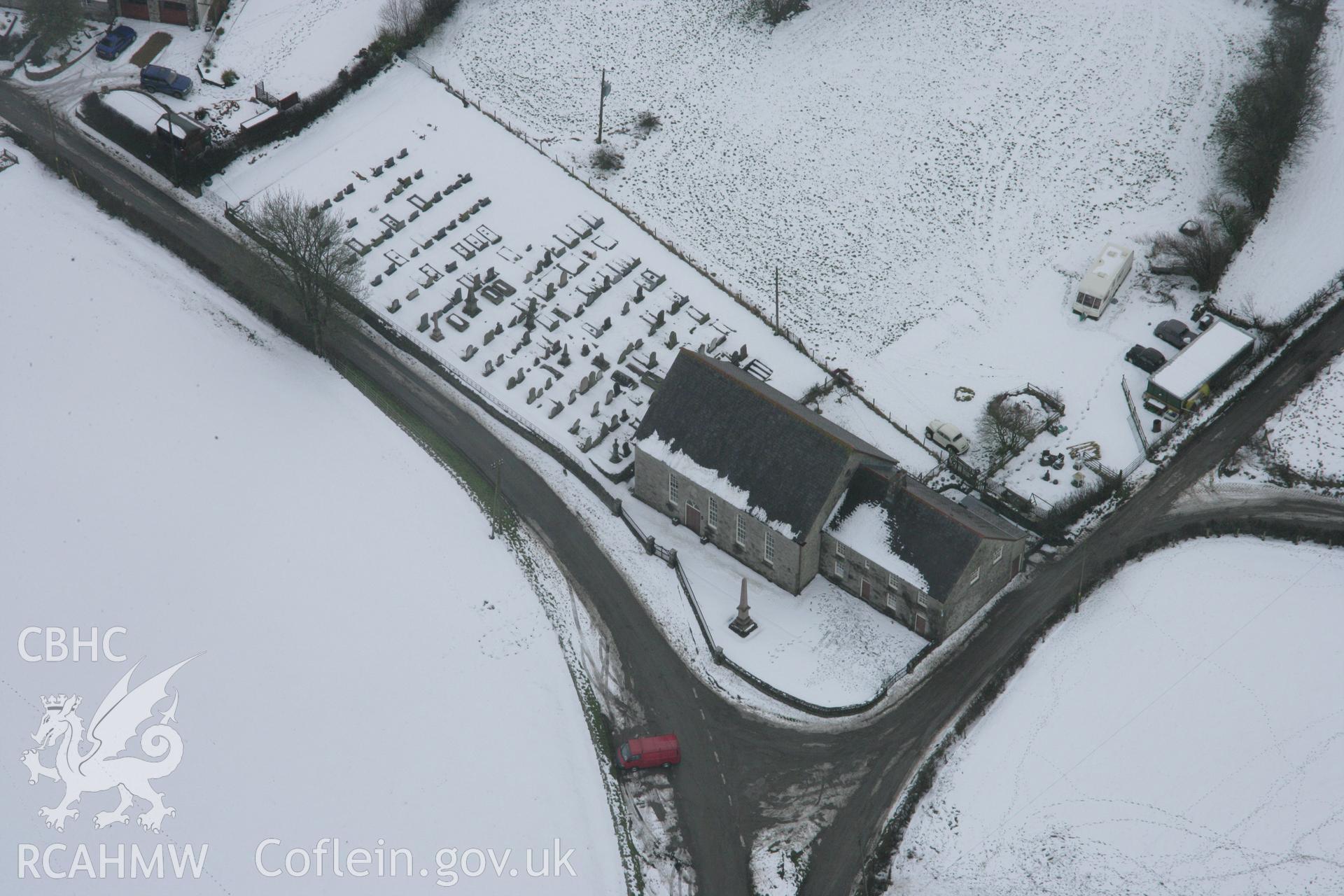 RCAHMW colour oblique aerial photograph of Bethel Welsh Calvinistic Methodist Chapel, Rhiw Ial, Llanarmon-Yn-Ial viewed from the north. Taken on 06 March 2006 by Toby Driver.