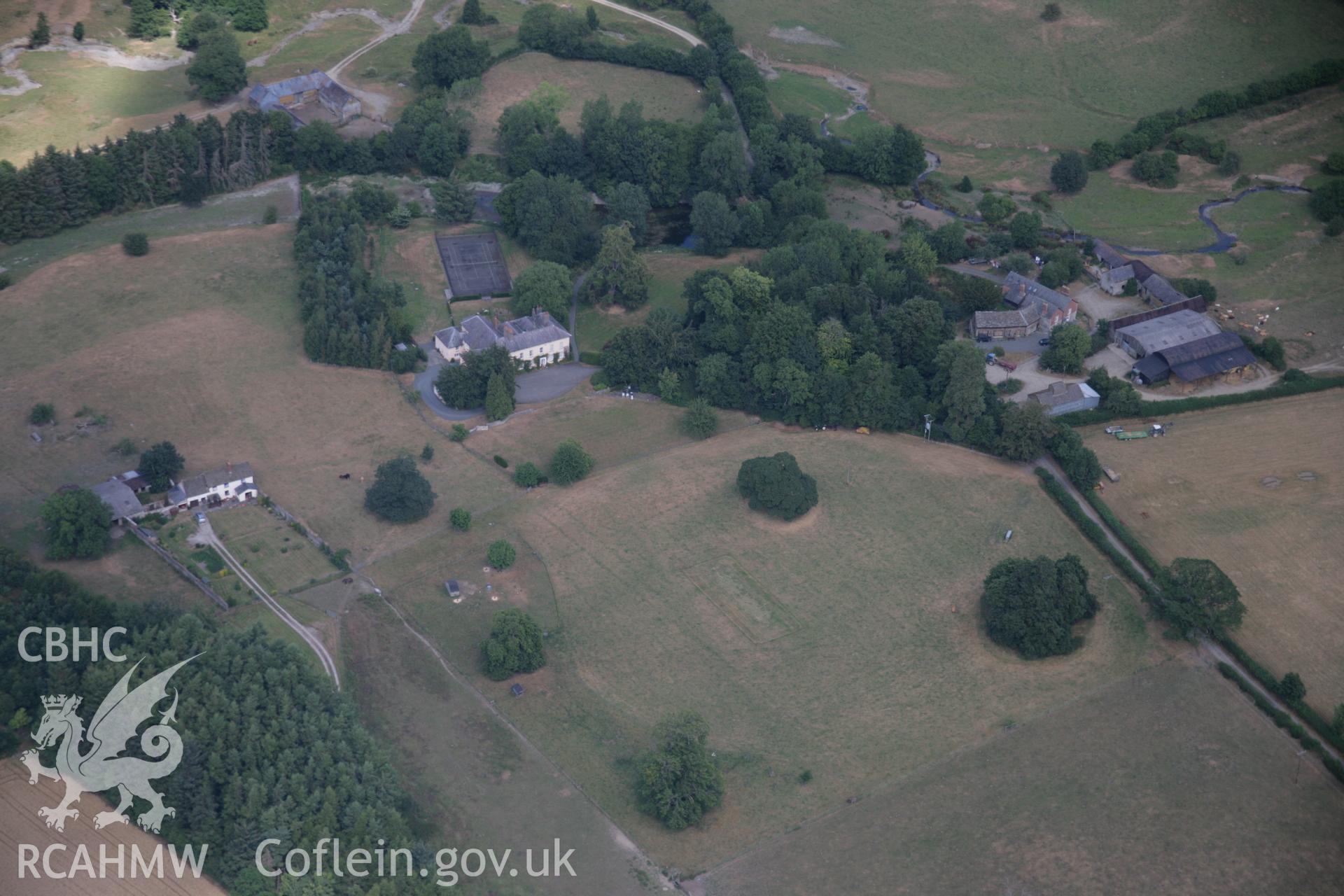 RCAHMW colour oblique aerial photograph of parchmarks in Downton Garden, New Radnor. Taken on 27 July 2006 by Toby Driver.