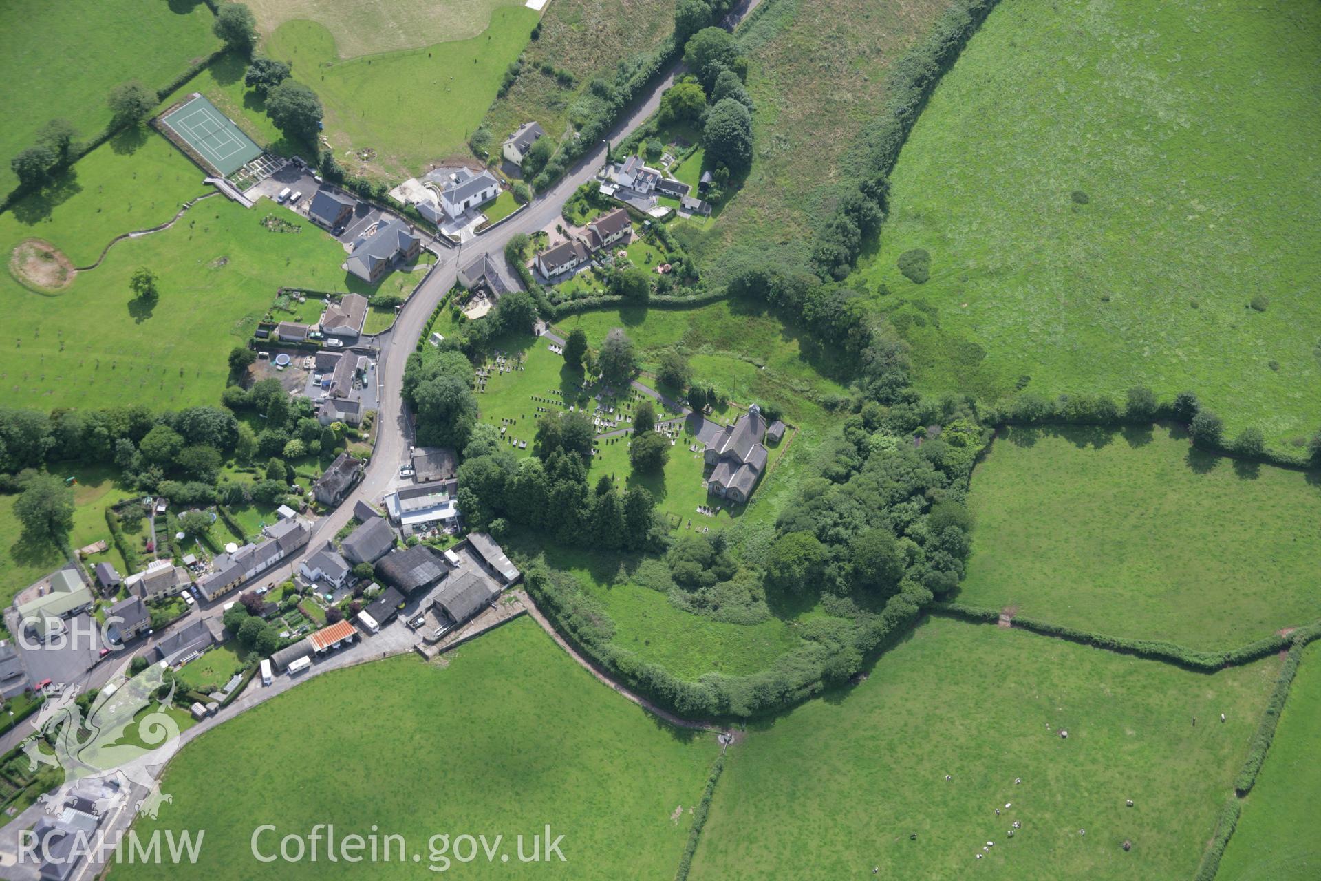 RCAHMW colour oblique aerial photograph of St Maelog's Church, Llandyfaelog. Taken on 11 July 2006 by Toby Driver.