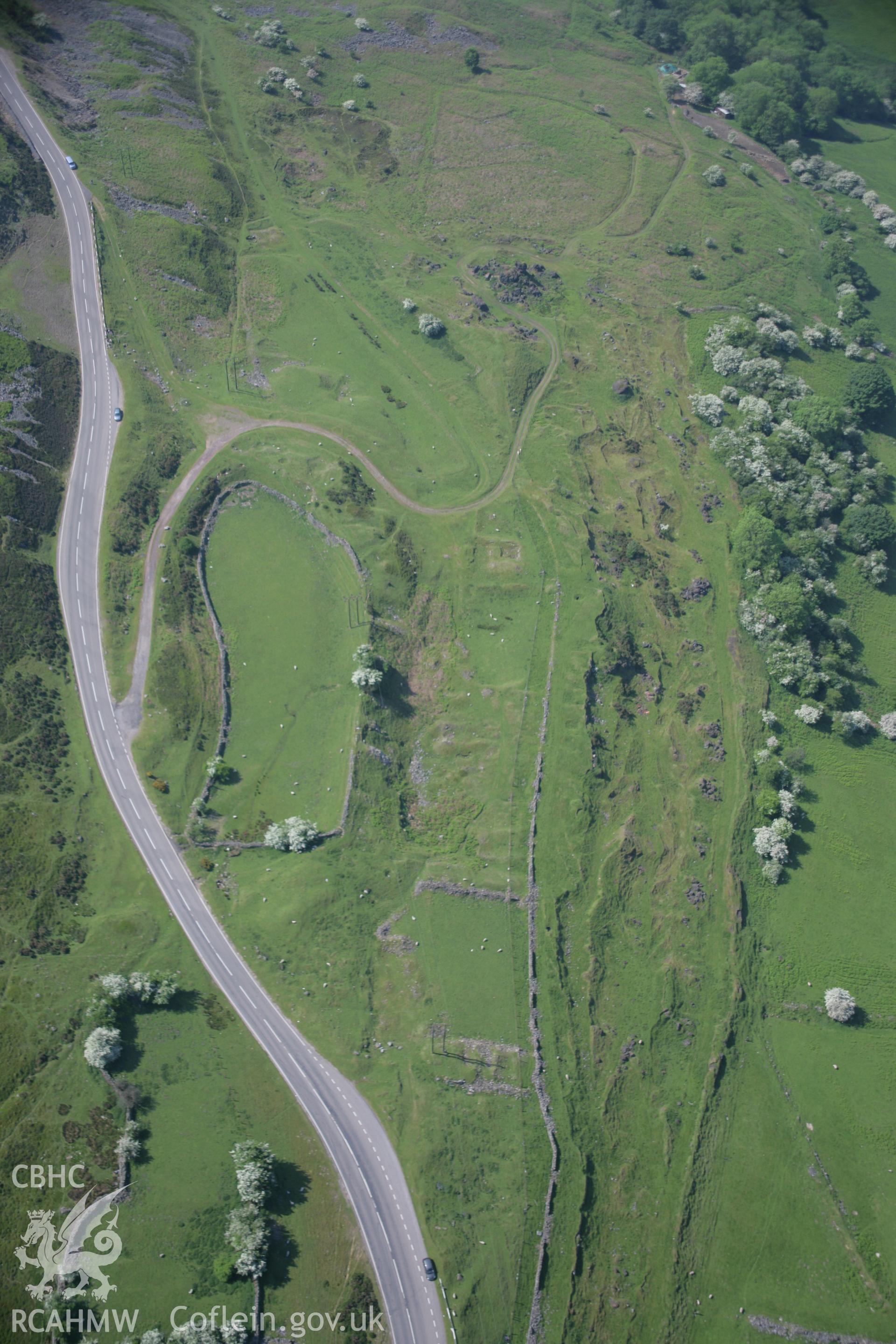 RCAHMW colour oblique aerial photograph of Garnddyrys Forge, on The Blorenge, from the north-east. Taken on 09 June 2006 by Toby Driver.