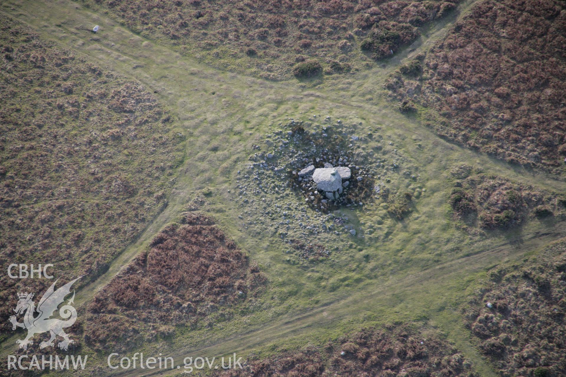 RCAHMW colour oblique aerial photograph of Arthur's Stone (Maen Ceti), Cefn Bryn from the north-east. Taken on 26 January 2006 by Toby Driver.